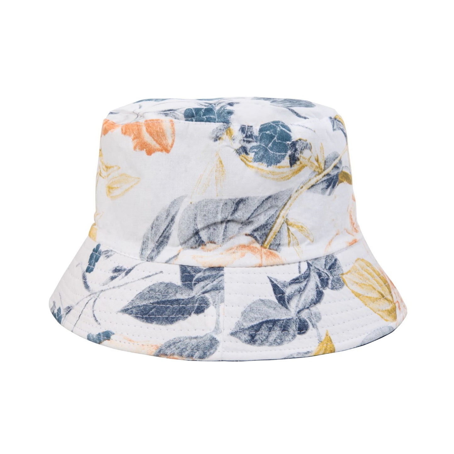 Patterned Bucket Hat | Floral Pattern Wide Brim Design – White