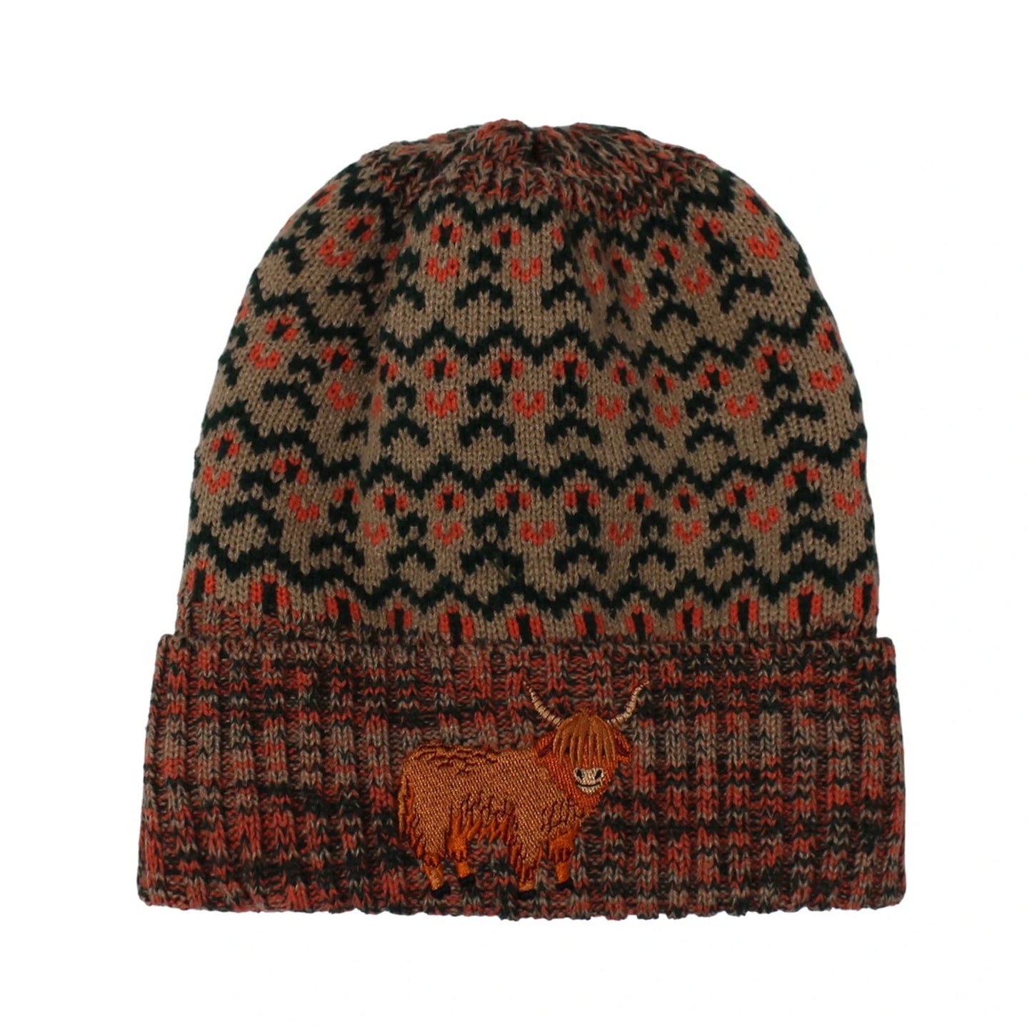 Ski Hat | Knit Pattern Cuffed Design – Brown