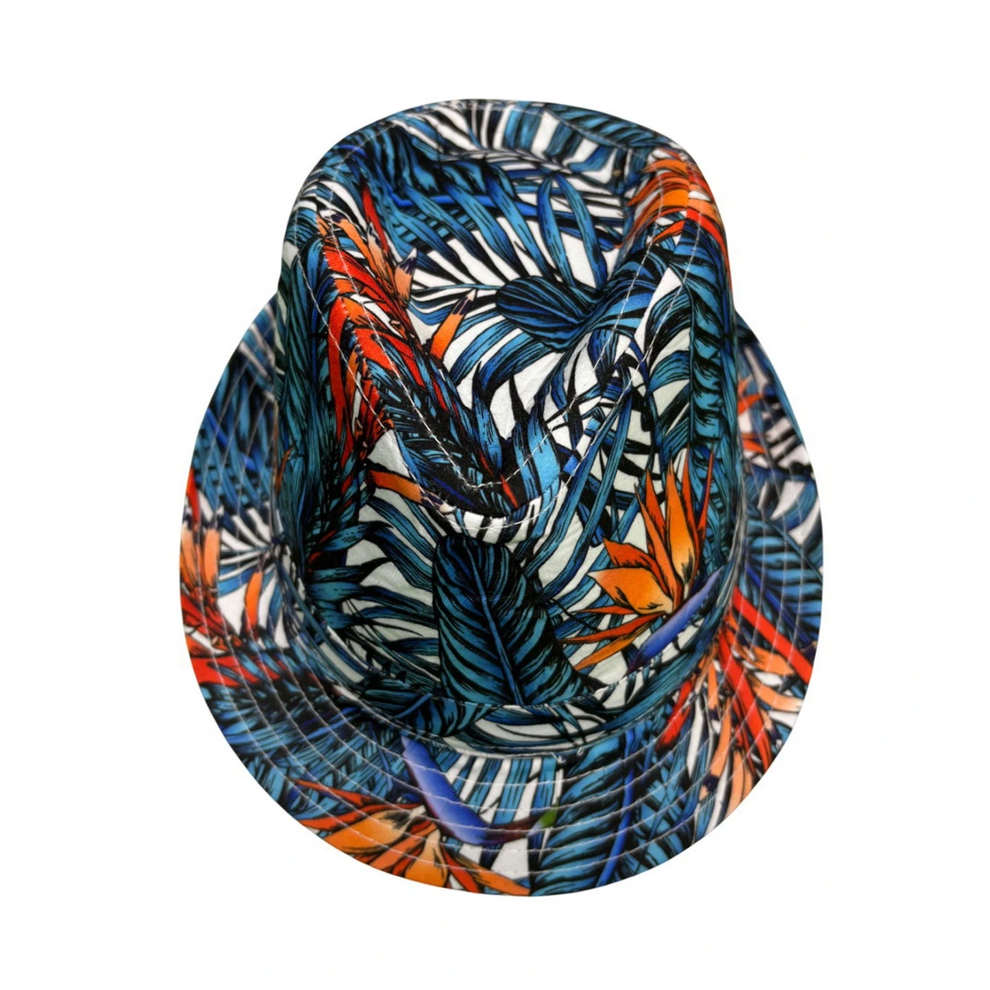 Cotton Trilby Hat | Bird of Paradise Print – White & Multicolor