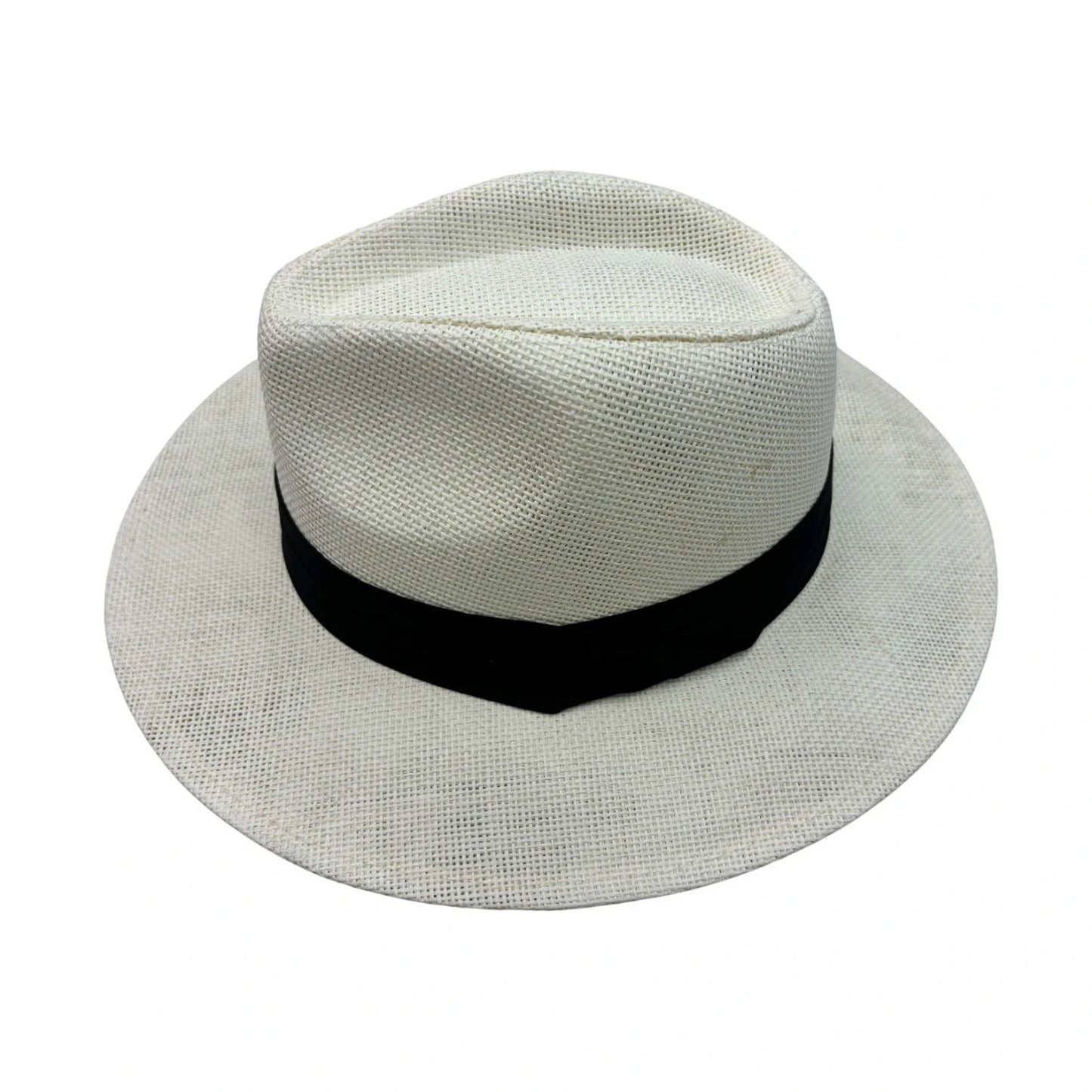 Straw Fedora Hat | Teardrop Crown with V-Detail Contrast Band – White