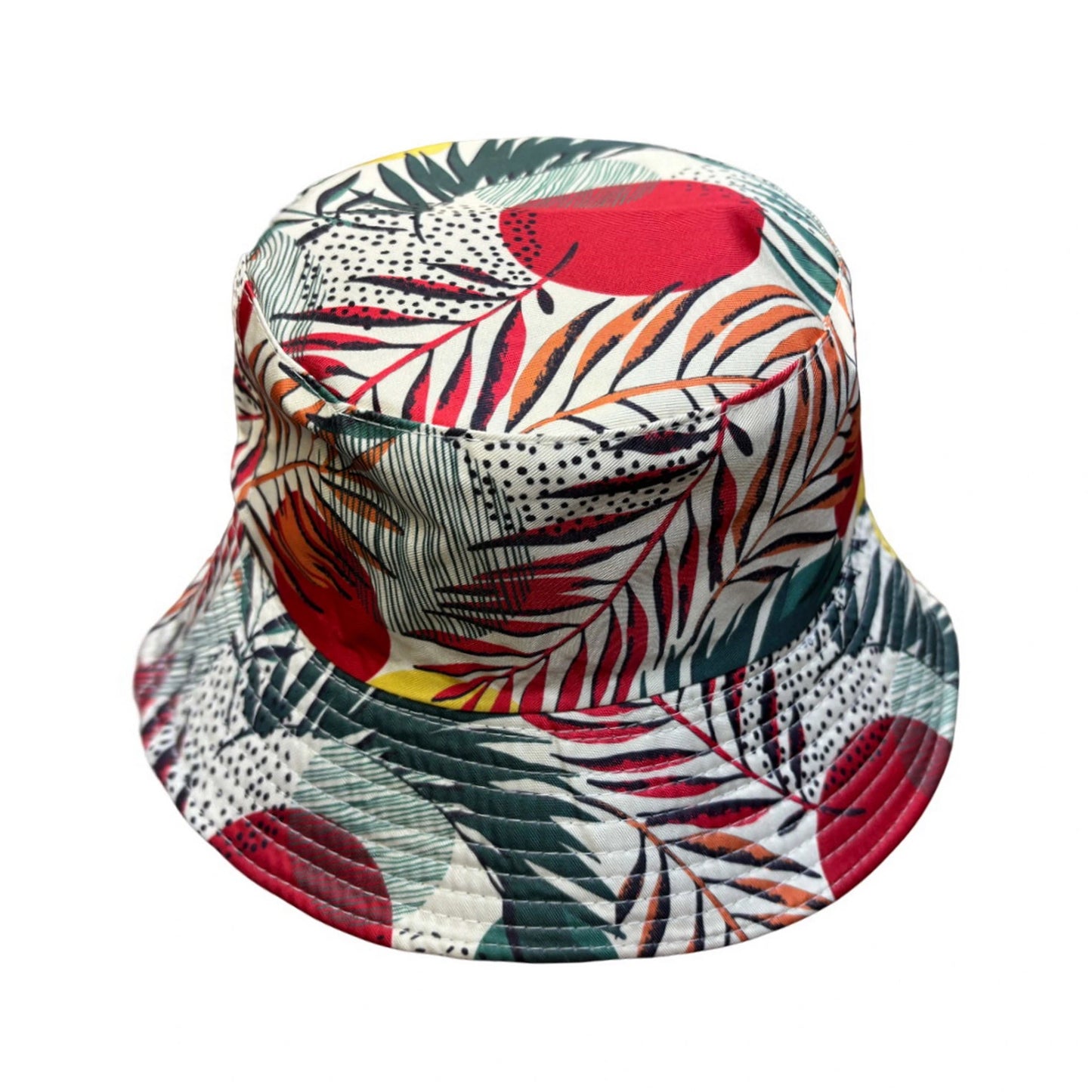 Patterned Bucket Hat | Tropical Abstract Print – White & Red