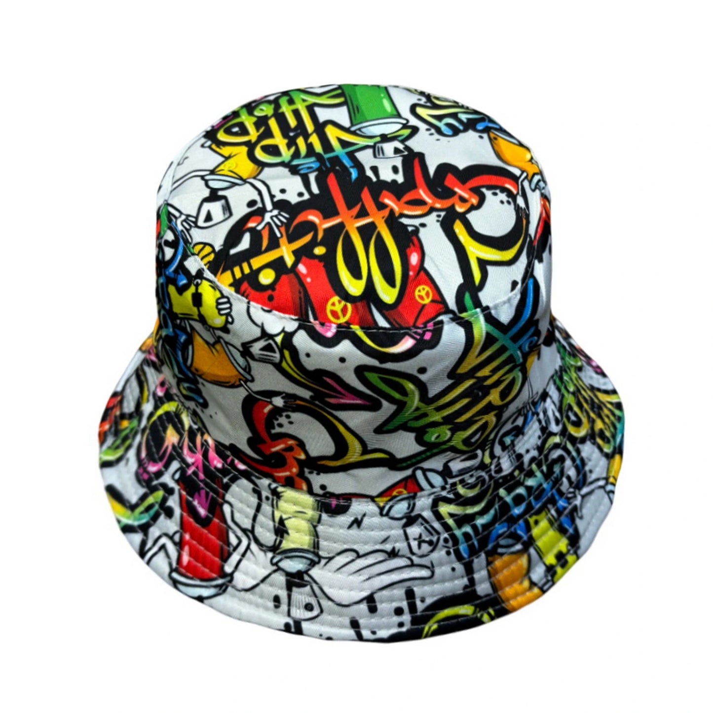 Patterned Bucket Hat | White Graffiti Print – White