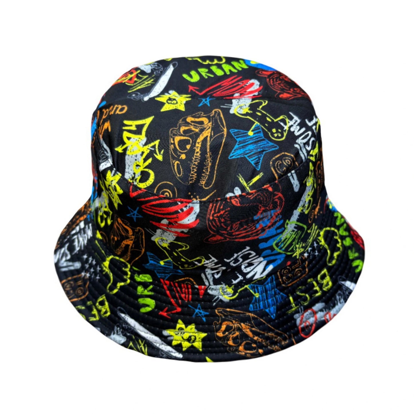 Patterned Bucket Hat | Black Urban Graffiti Print – Black