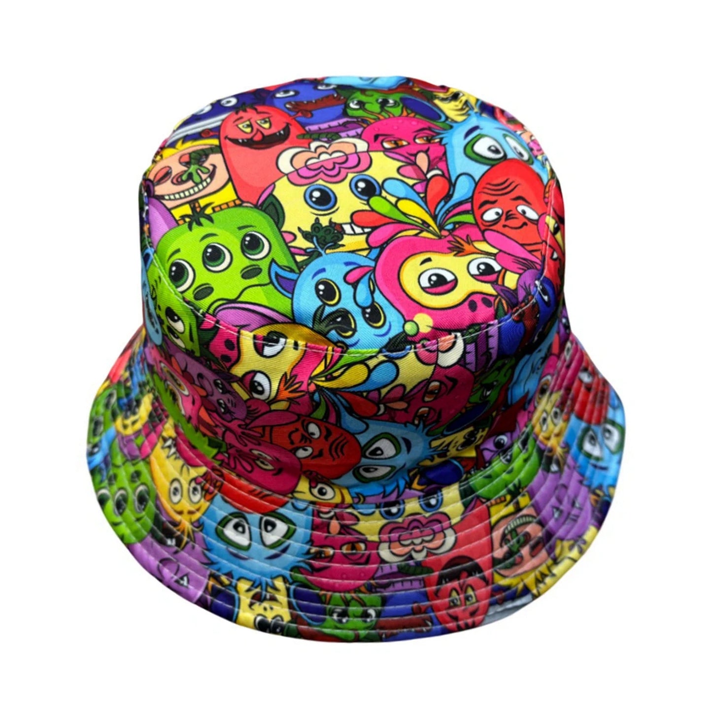 Patterned Bucket Hat | Multicolour Cartoon Monster Print – Multicolour