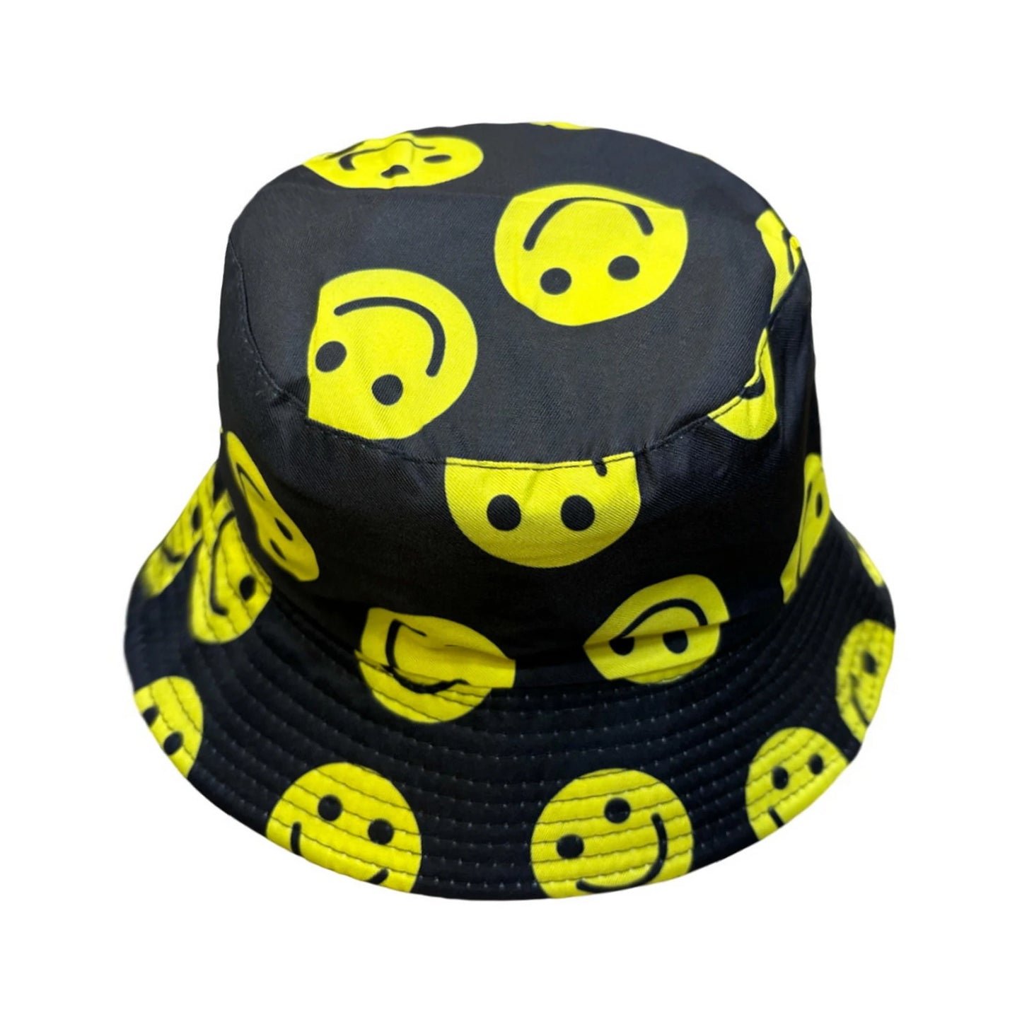 Patterned Bucket Hat | Black Smiley Face Print – Black
