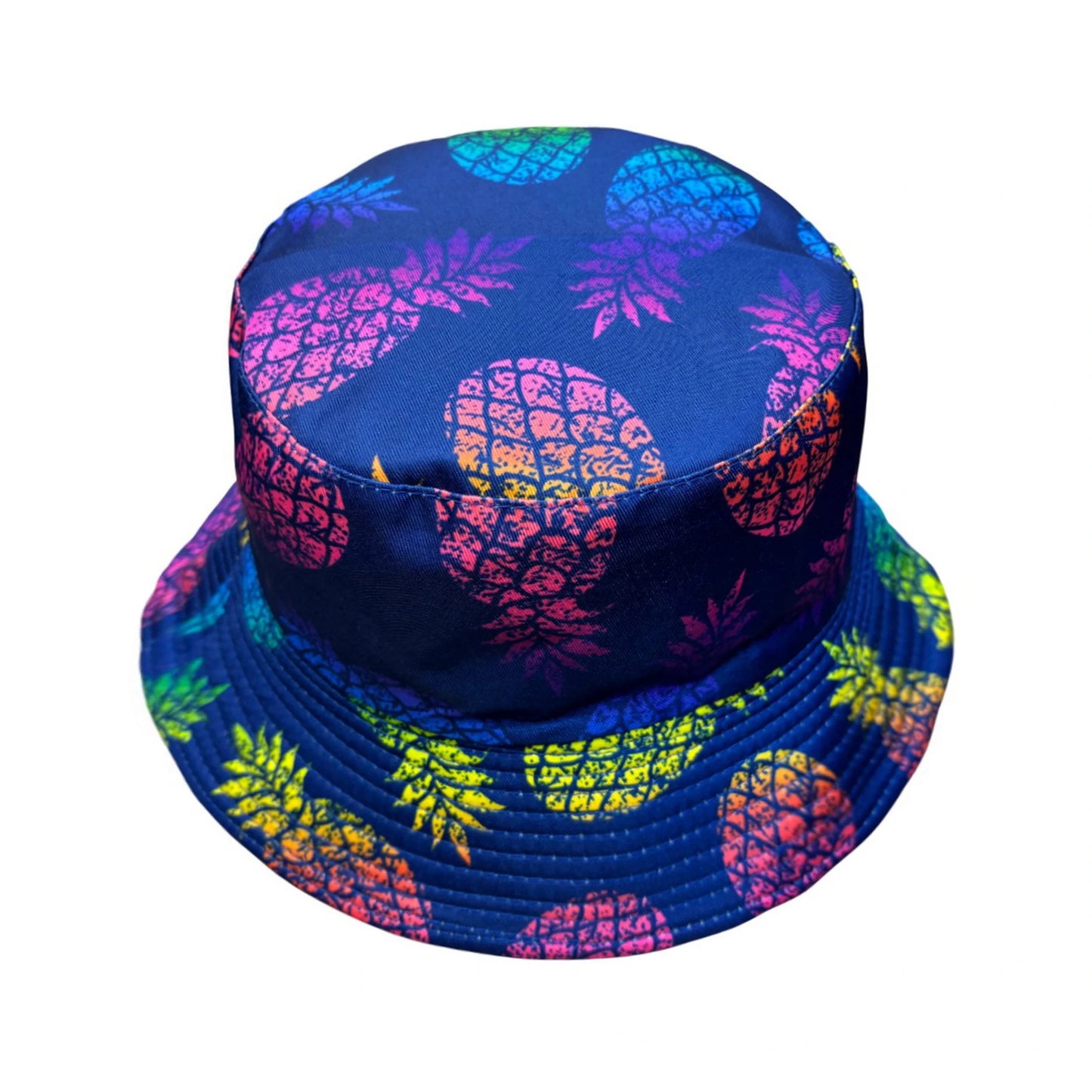Patterned Bucket Hat | Blue Rainbow Pineapple Print – Blue