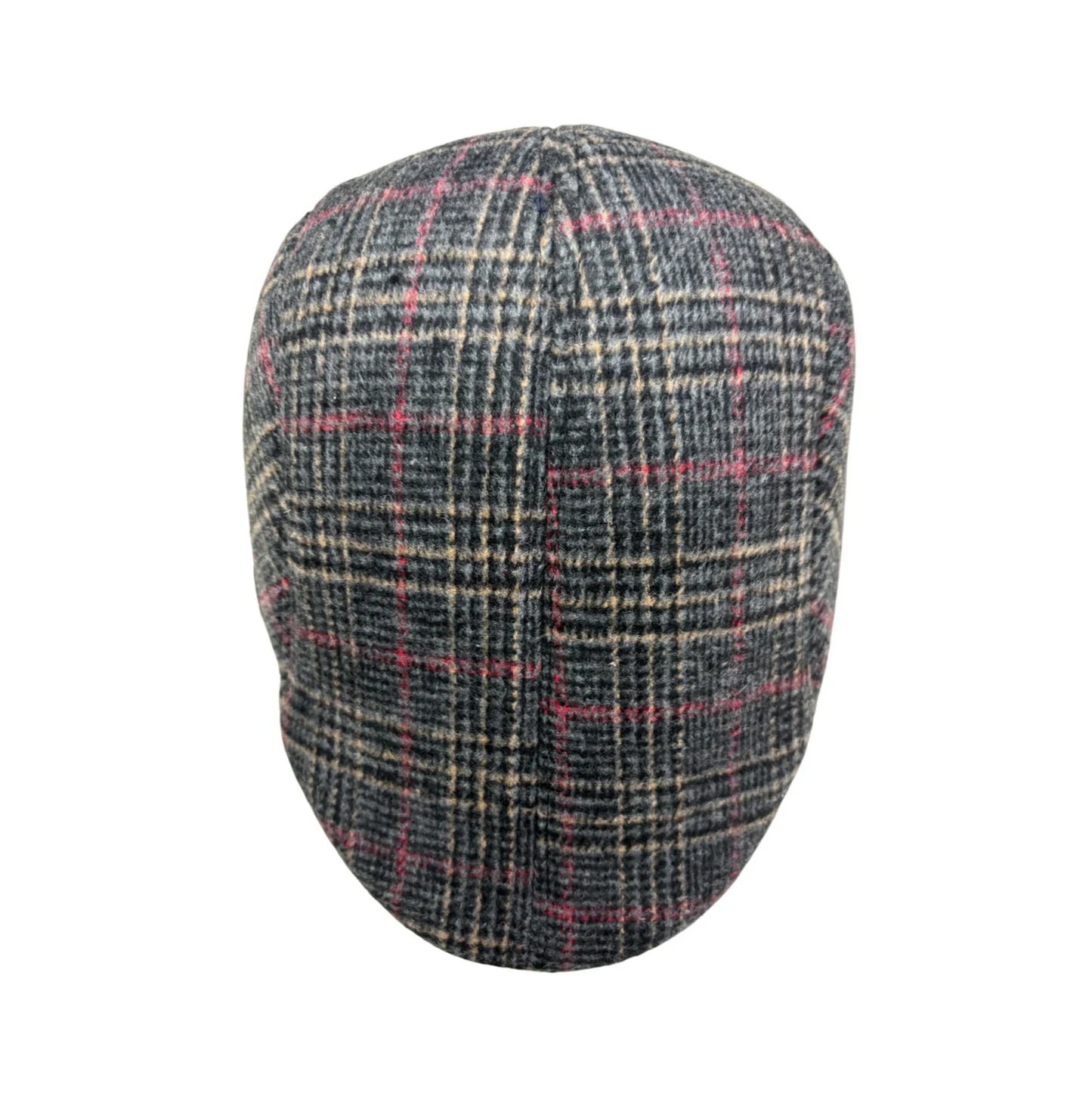 Flat Cap | Plaid Pattern with Red & Beige Lines – Grey
