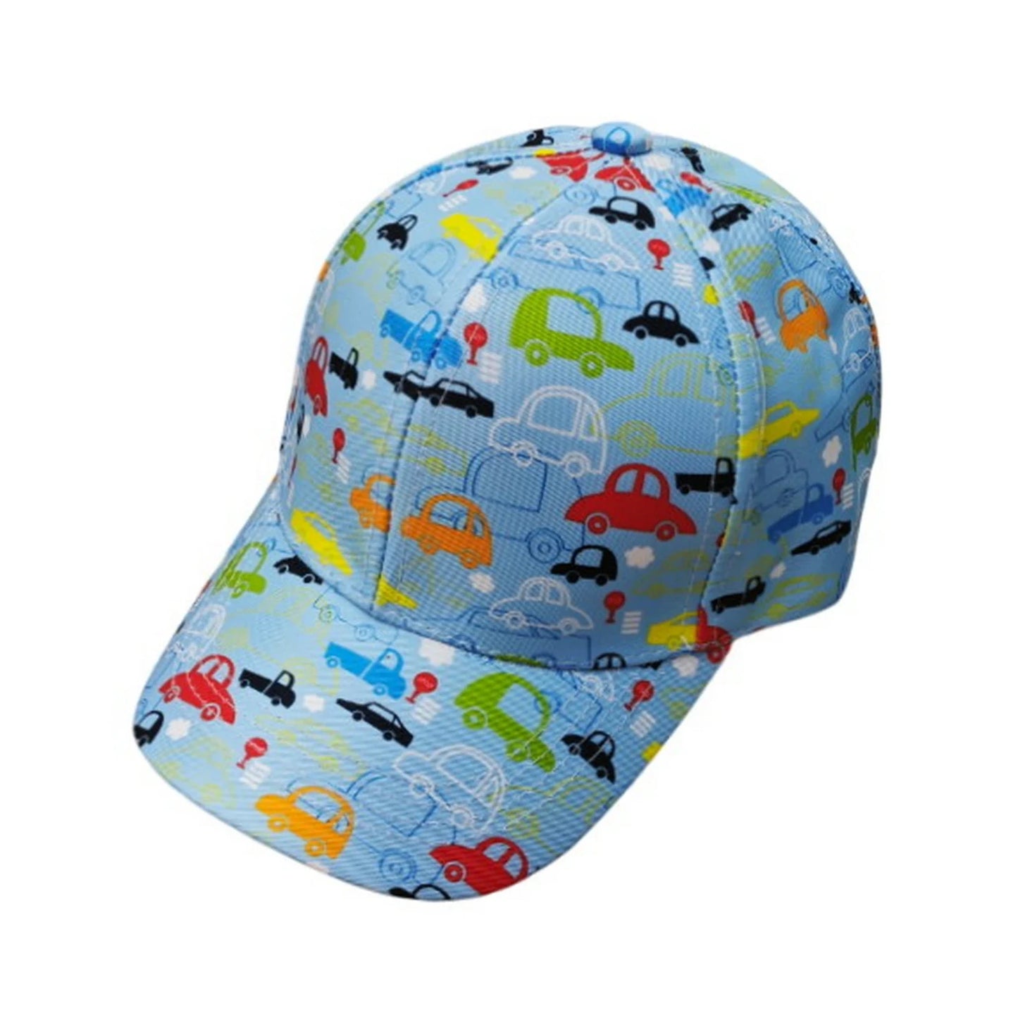Patterned Baseball Cap | Kids Cartoon Car Print –Blue