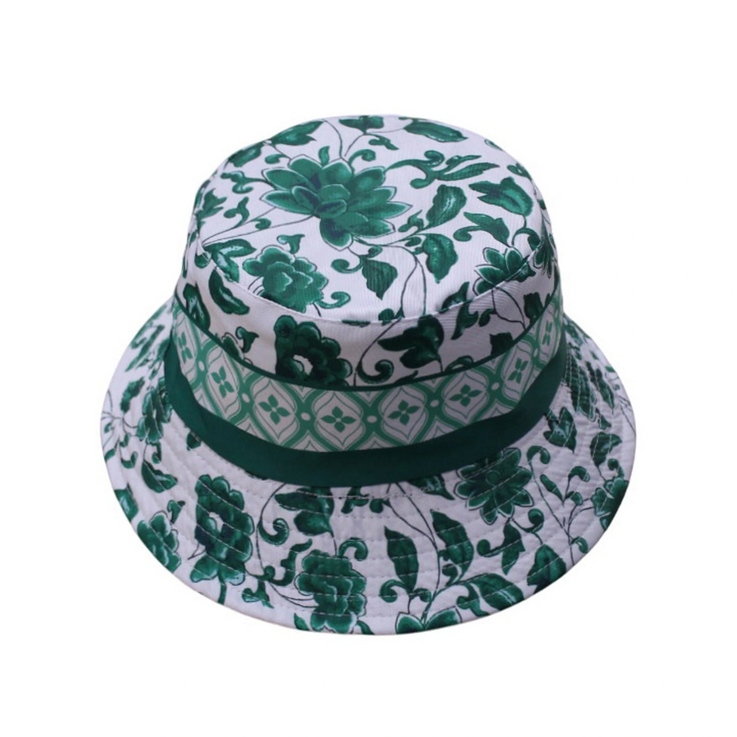 Patterned Bucket Hat | Chinoiserie Floral Print – Green & White