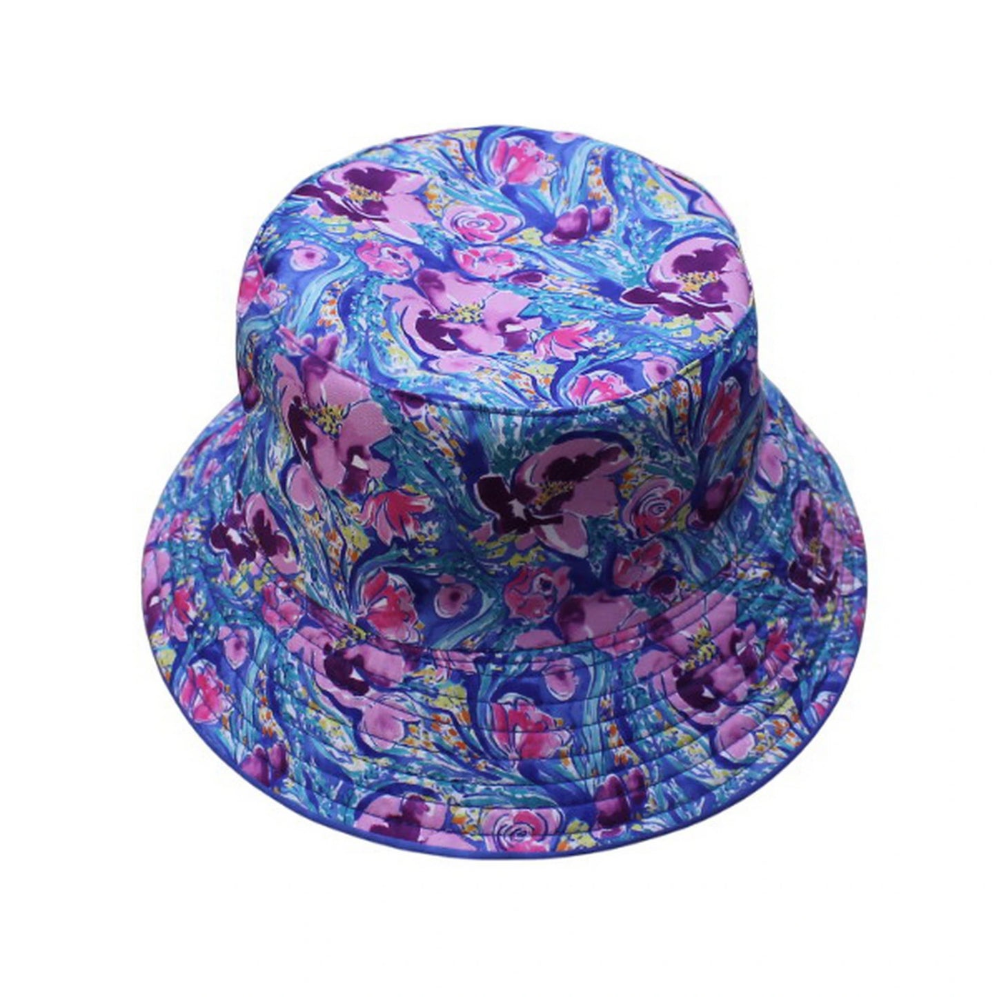 Patterned Bucket Hat | Vibrant Floral Swirl Print – Blue & Pink