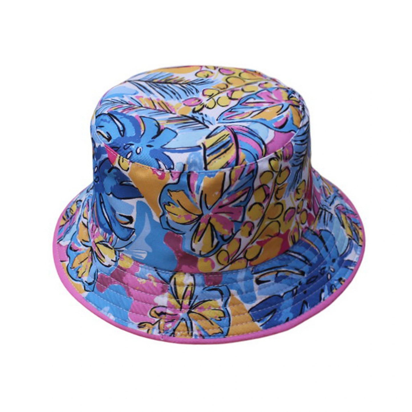 Patterned Bucket Hat | Abstract Tropical Print – Blue & Pink