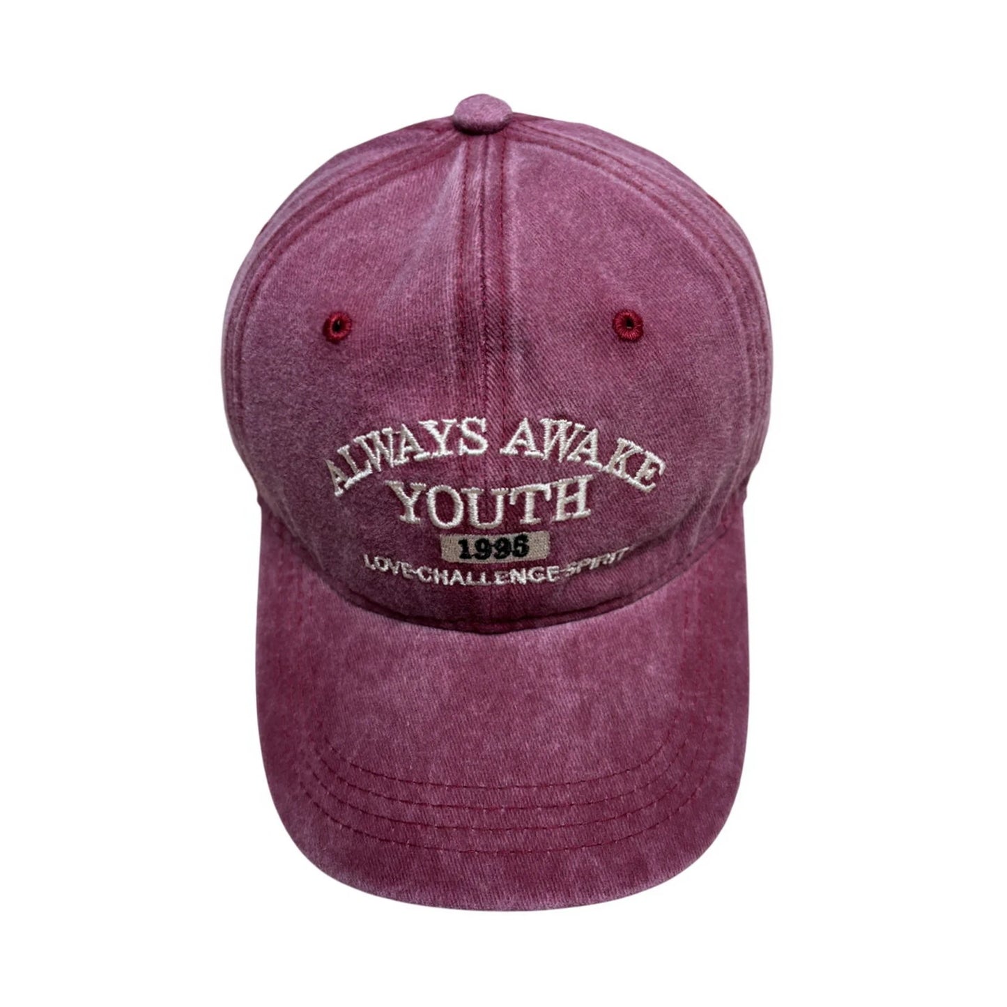 Baseball Cap | Vintage Washed & Slogan Embroidery – Burgundy