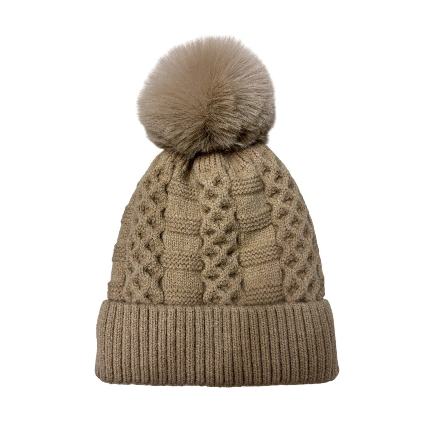 Fashion Bobble Hat | Cable Knit Pom-Pom Design – Brown