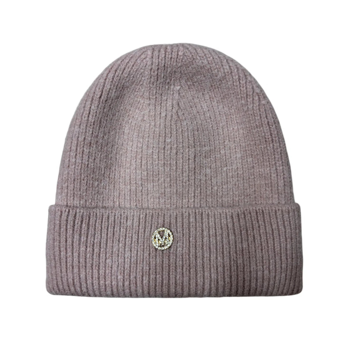 Ski Hat | Ribbed Knit Crystal-Embellished Cuff Beanie – Dusty Pink