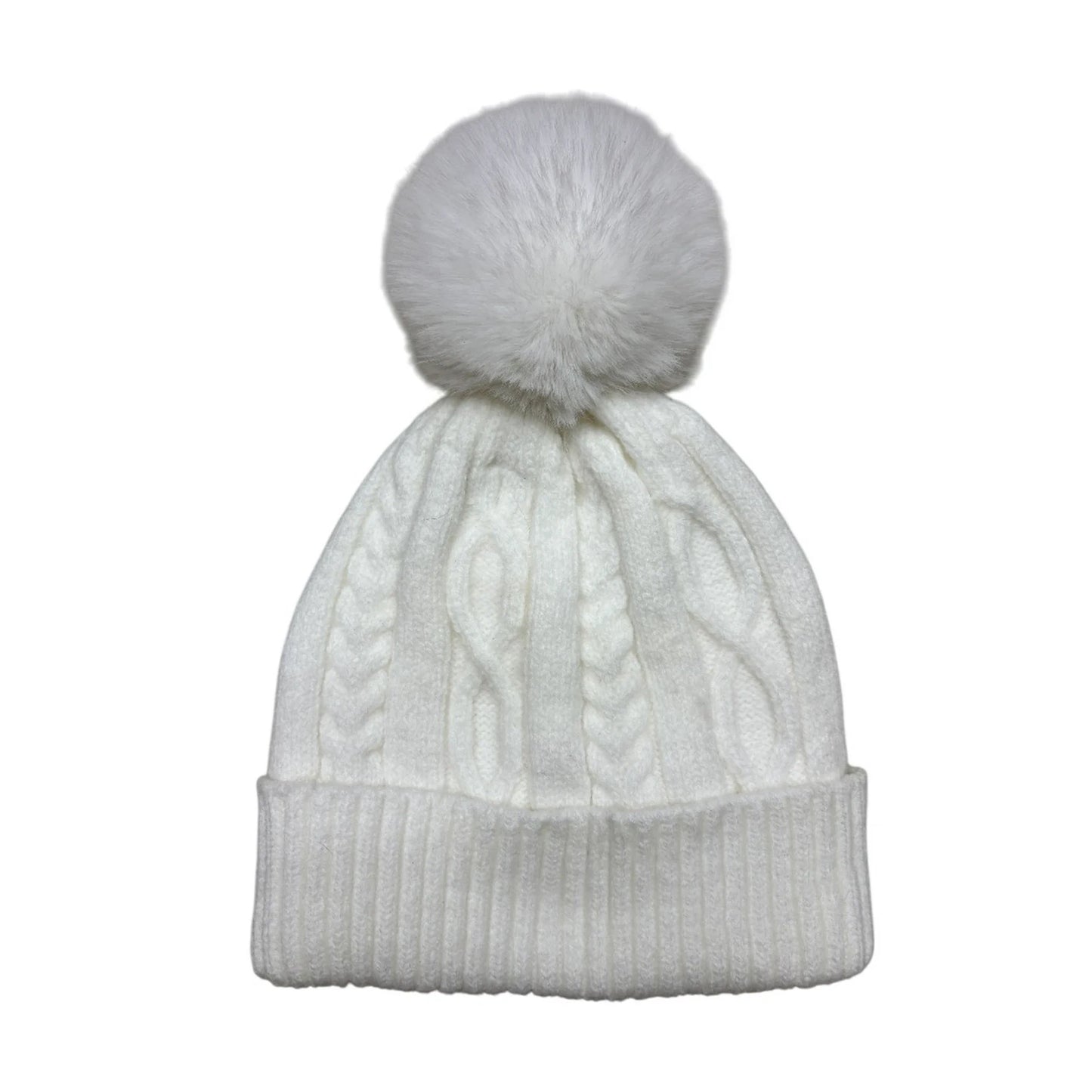 Fashion Bobble Hat | Textured Cable Knit Pom-Pom Style – Cream