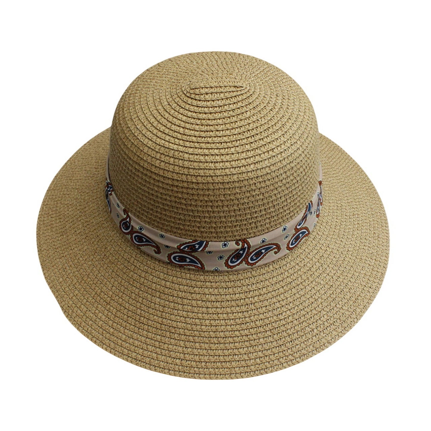 Short Brim Straw Hat | Paisley Ribbon Bow – Natural