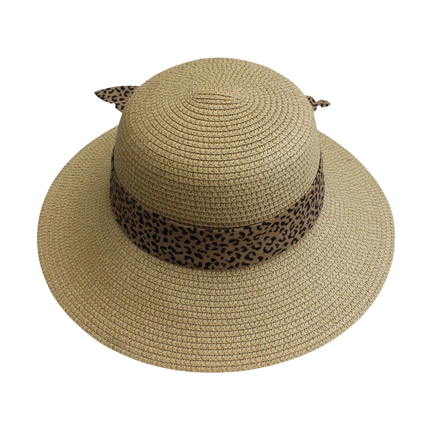 Short Brim Straw Hat | Leopard Ribbon Bow – Natural