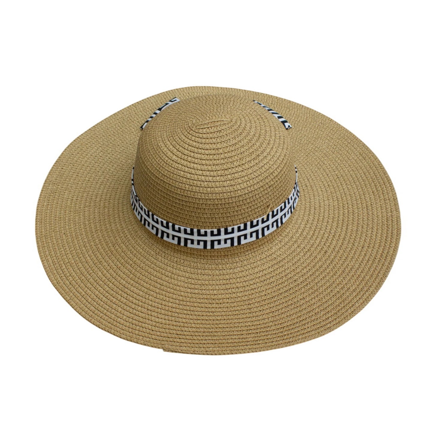 Wide Brim Straw Hat | Geometric Bow Detail – Natural