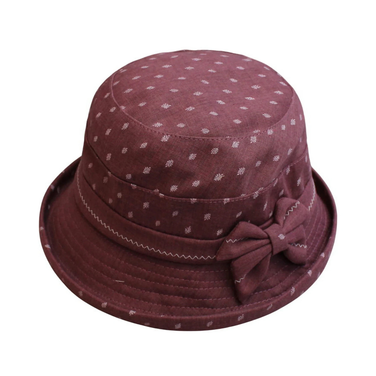 Cotton Hat | Ditsy Leaf & Dot Print with Side Bow – Red