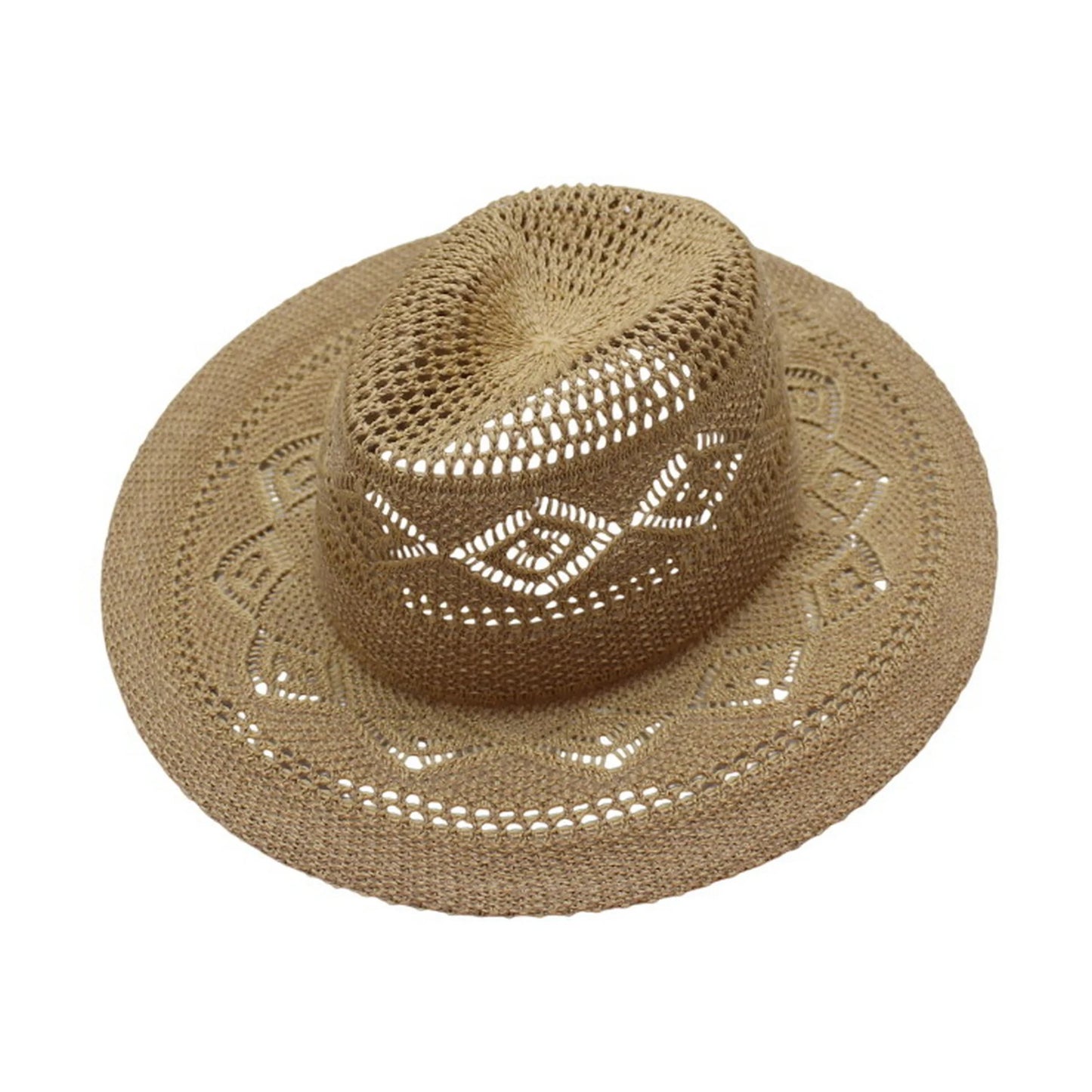 Straw Fedora Hat | Crochet Lace Openwork Design – Beige