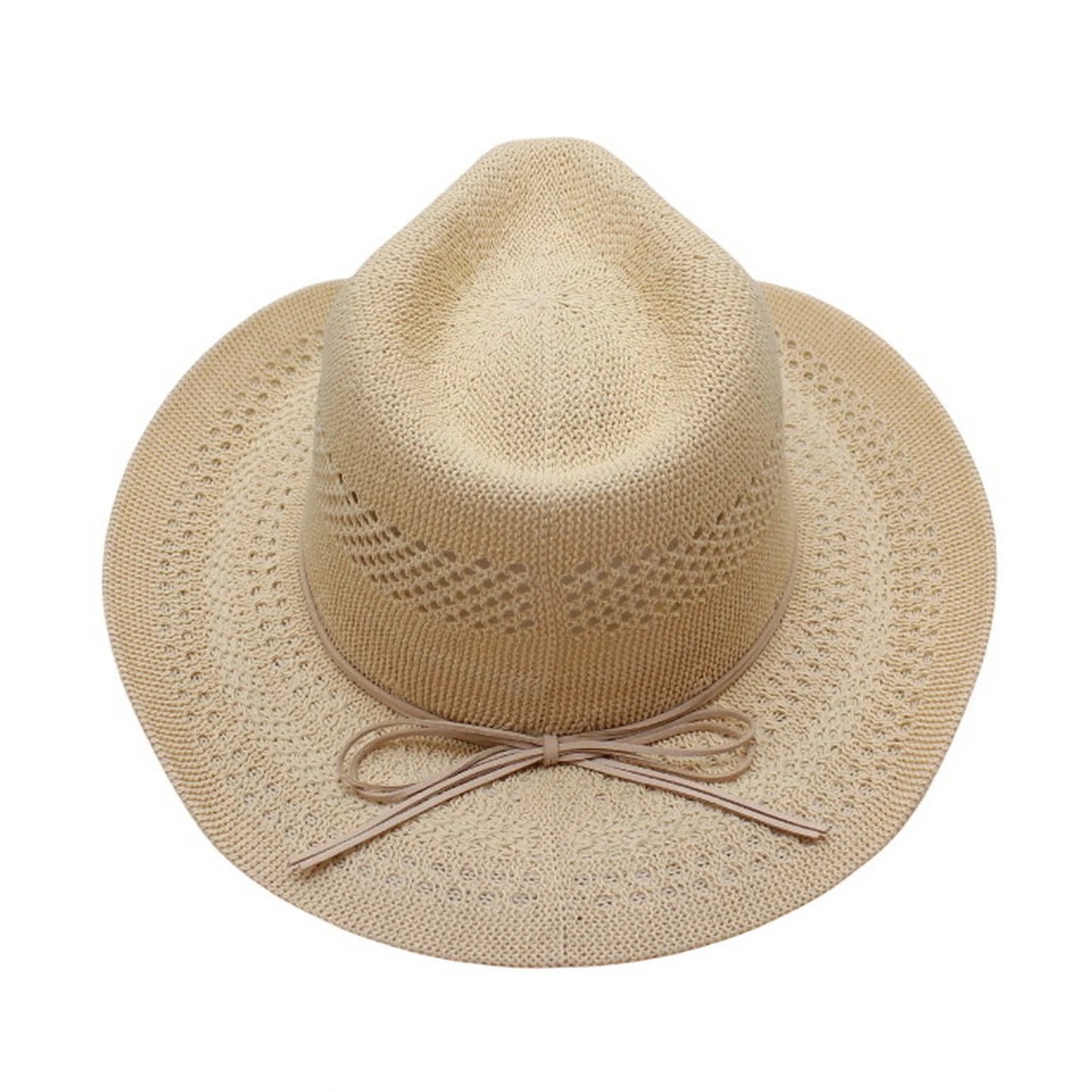 Straw Fedora Hat | Crochet Design with Gold & Silver Chain Accent – Natural Beige