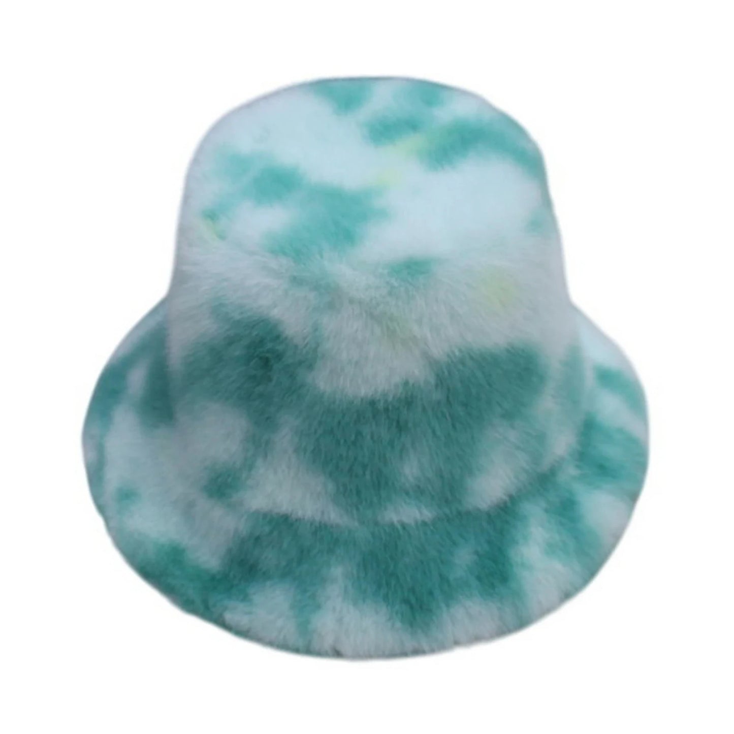 Fashion Hat | Women's Tie-Dye Faux Fur Bucket Hat – Mint Green & White