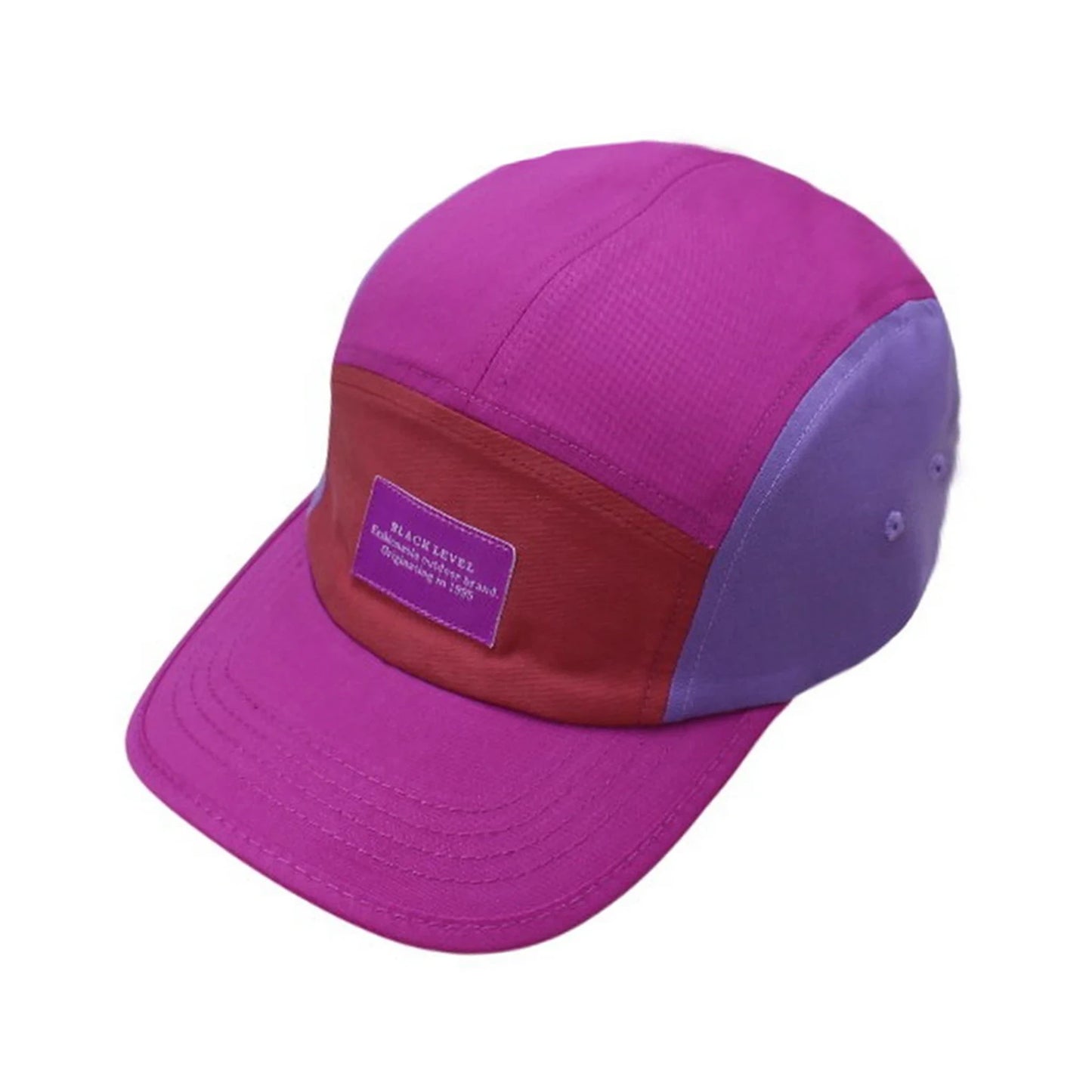 Patterned Baseball Cap | Color-Block Design with Rectangular Label – Magenta & Burgundy