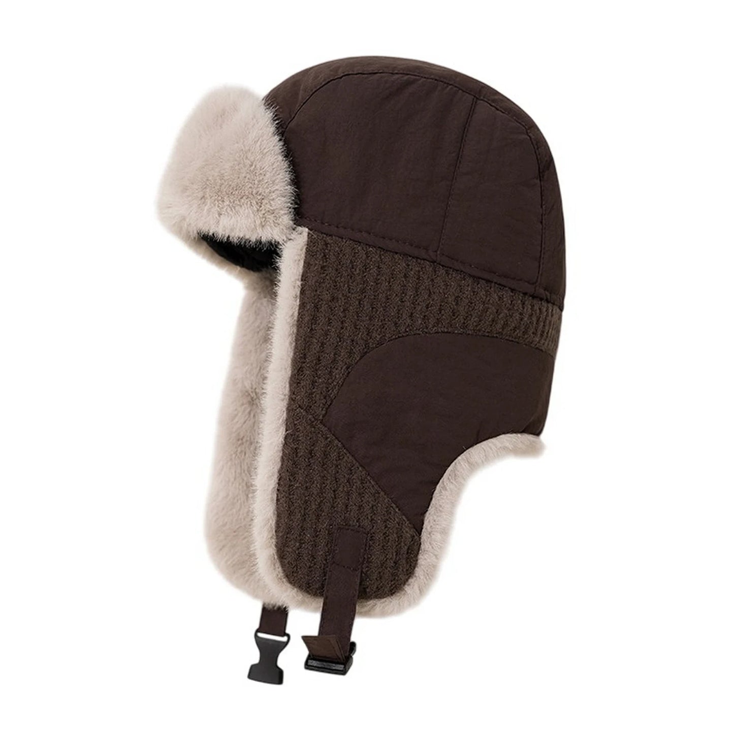 Trapper Hat | Winter Trapper with Patchwork & Foldable Ear Flaps – Brown