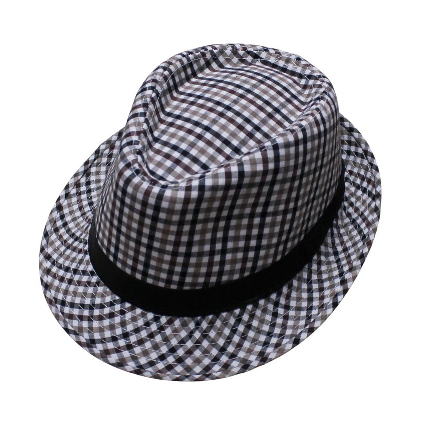 Trilby Hat | Brown & White Gingham with Satin Band – Brown & White