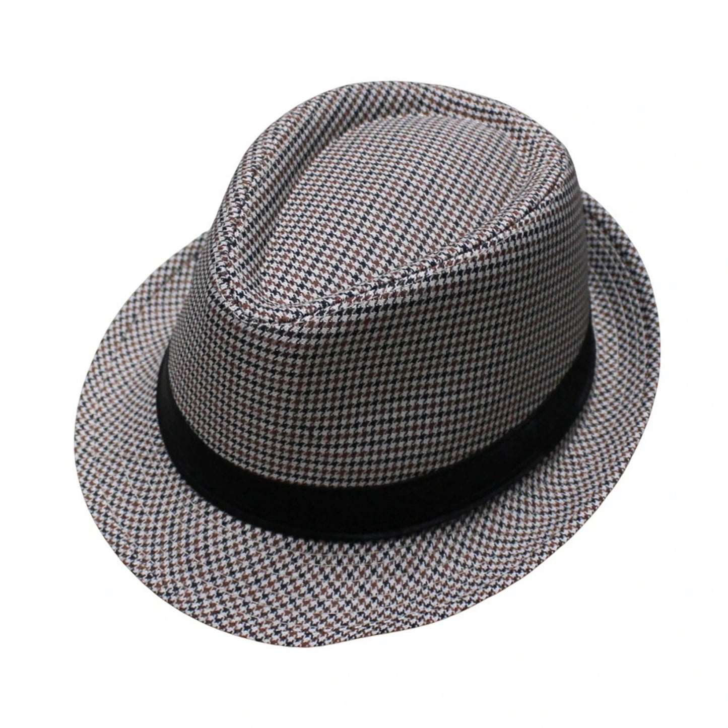 Trilby Hat | Houndstooth Pattern with Satin Band – Brown & Black
