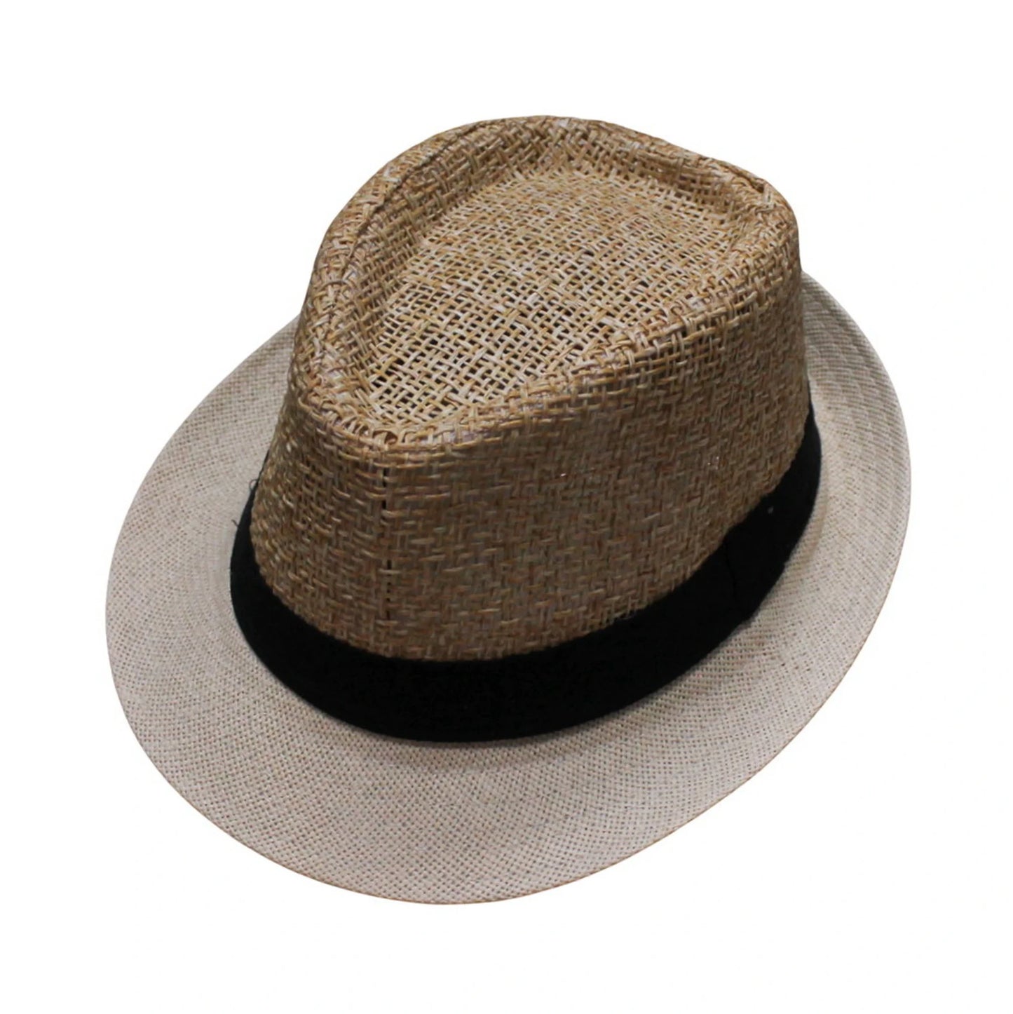 Straw Trilby Hat | Two-Tone Light Brown & Beige with Black Band – Light Brown & Beige
