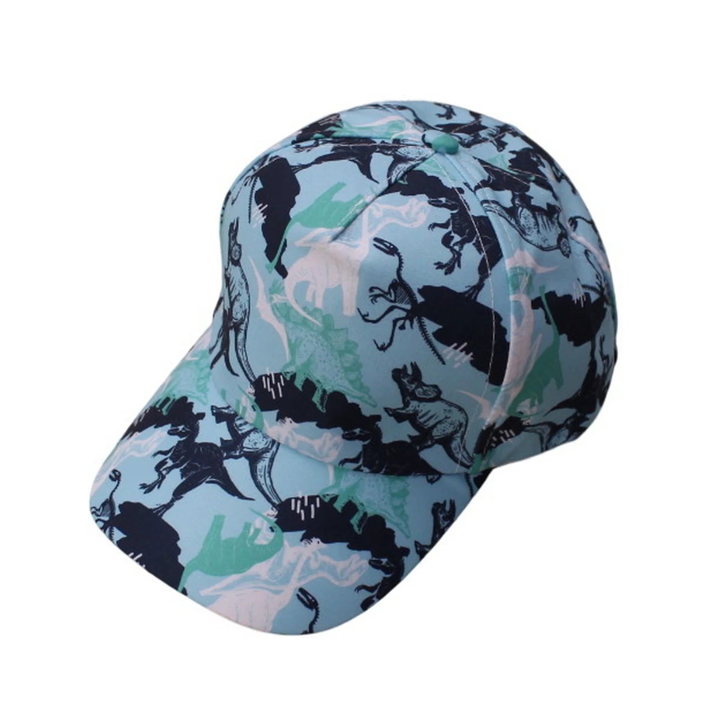 Patterned Baseball Cap | Kids Dinosaur Silhouette Print – Blue