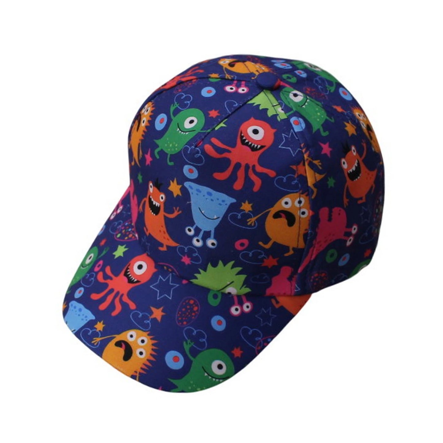 Patterned Baseball Cap | Kids Cute Monster Print – Navy