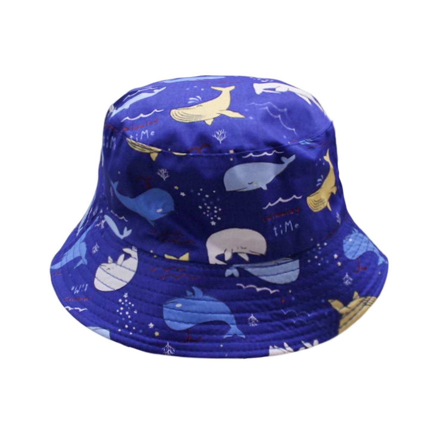 Patterned Bucket Hat | Kids Cartoon Whale Print – Navy