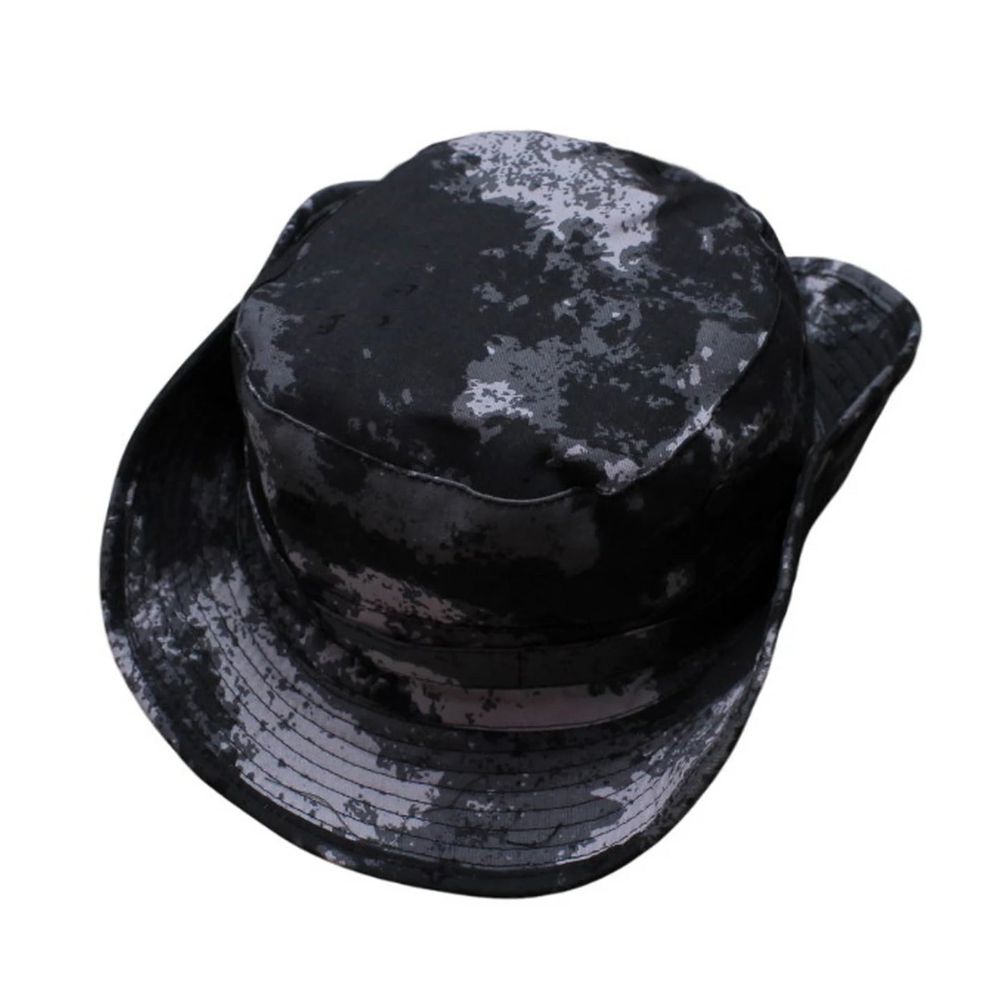 Camo Hat | Convertible Wide-Brim Distressed Camouflage – Black & White