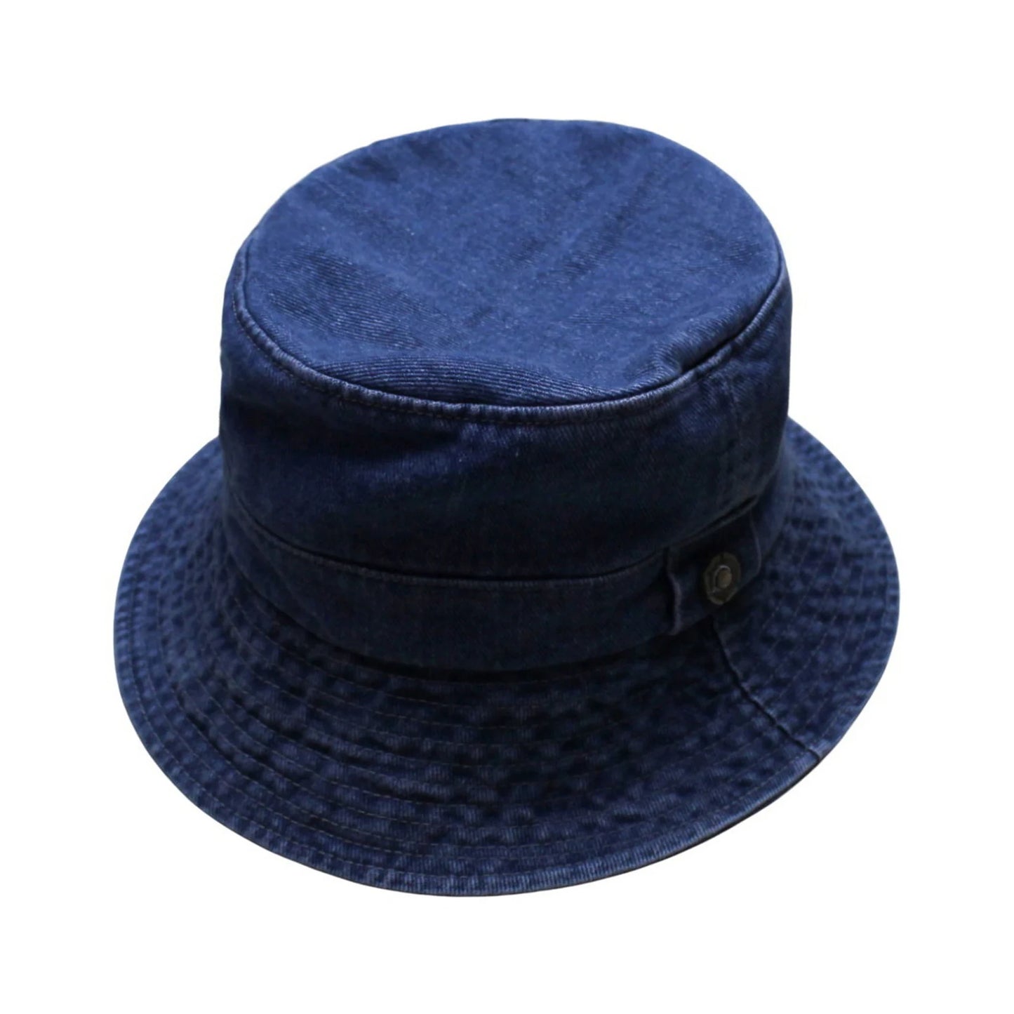 Bucket Hat | Washed Denim Wide-Brim with Vintage Button Accent – Denim Blue