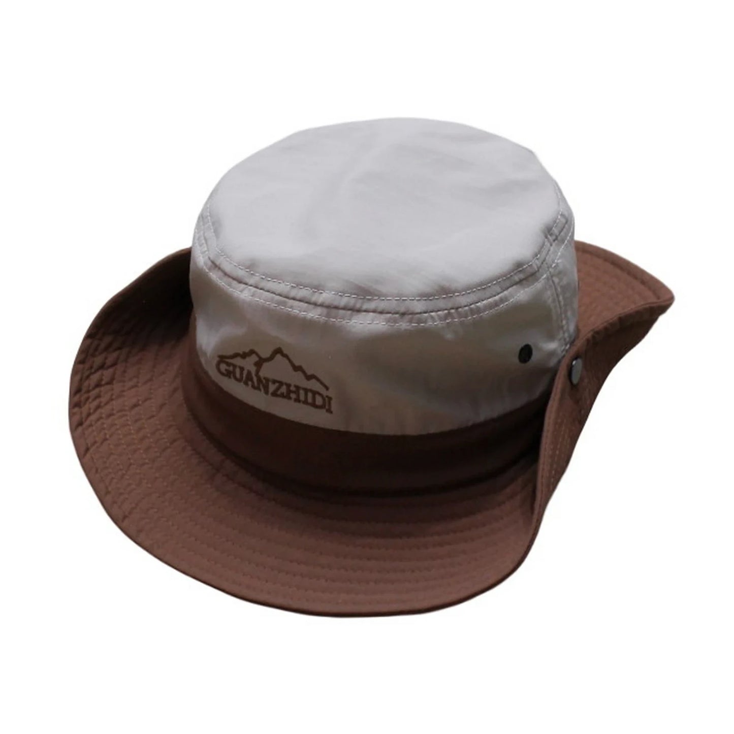 Aussie Hat | Convertible Wide-Brim Two-Tone with Embroidered Logo – Light Beige & Dark Brown