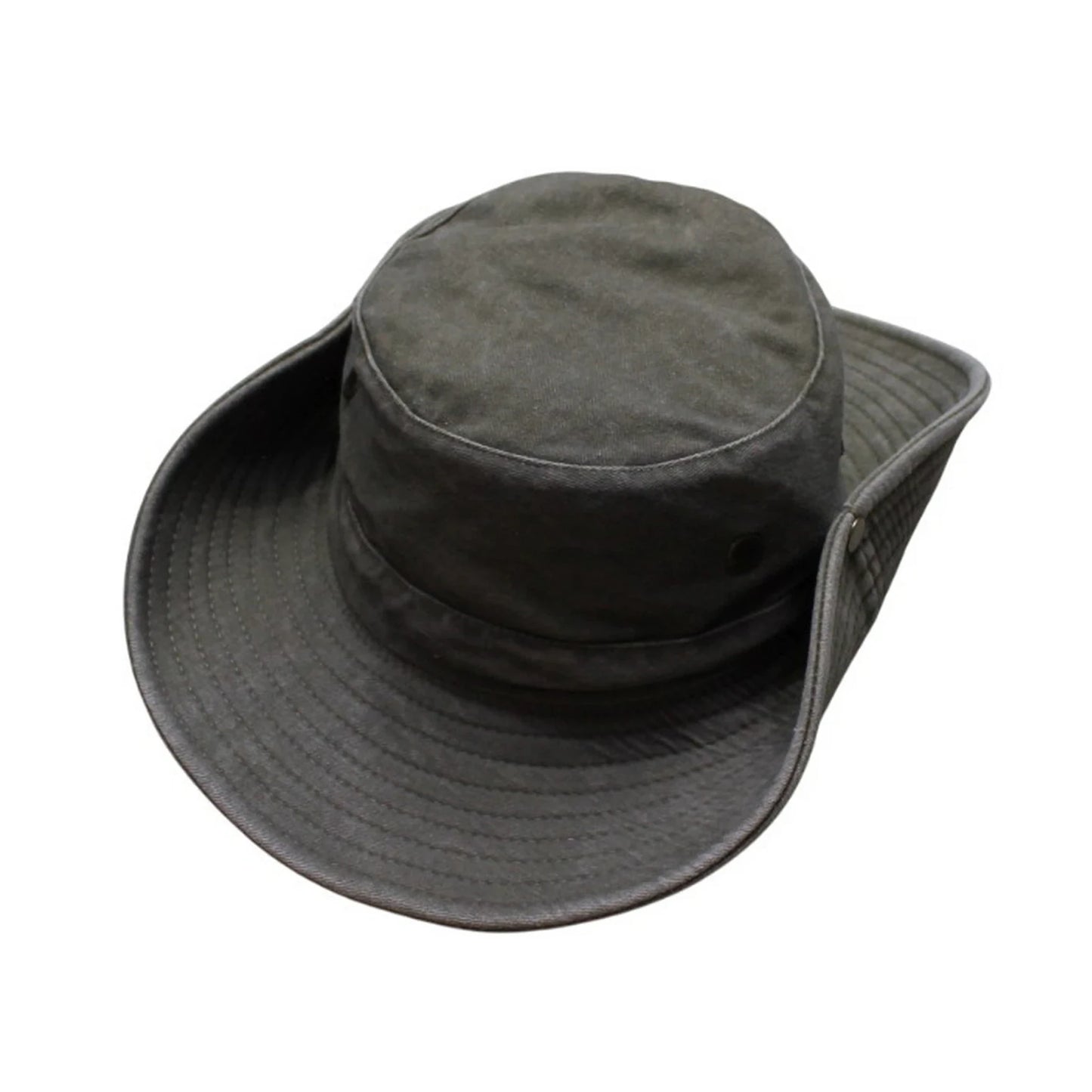 Aussie Hat | Washed Denim Wide-Brim Minimalist with Snap-Up Sides – Olive Green