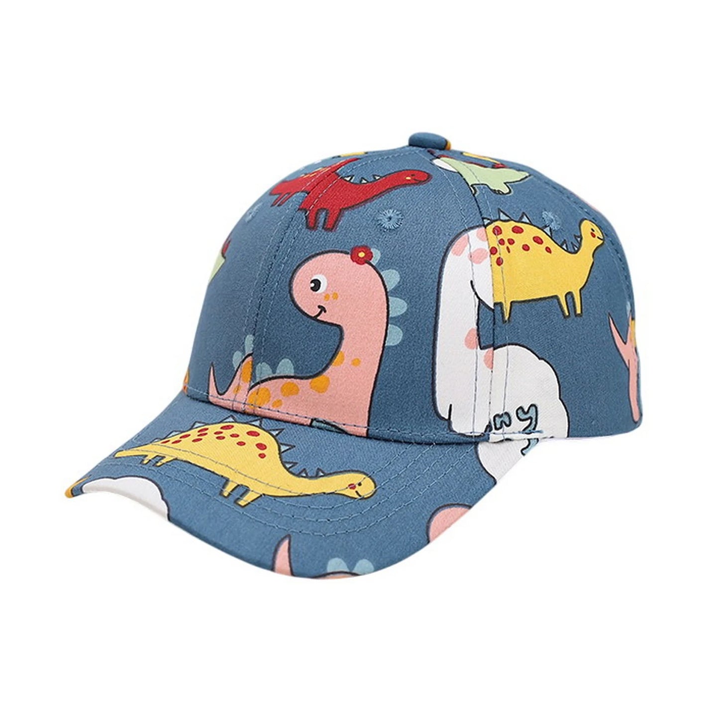 Patterned Baseball Cap | Kids Colourful Cartoon Dinosaur Print – Denim Blue