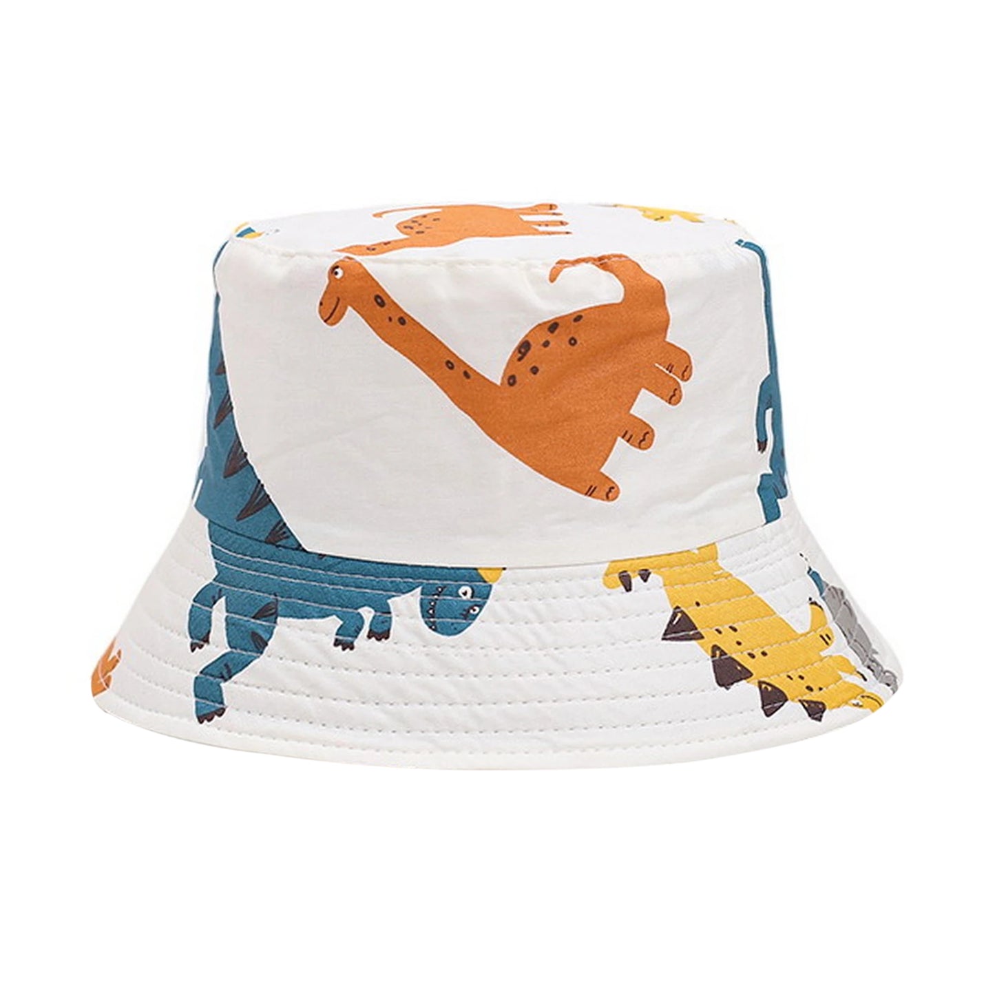 Patterned Bucket Hat | Kids Minimalist Cartoon Dinosaur Print – White