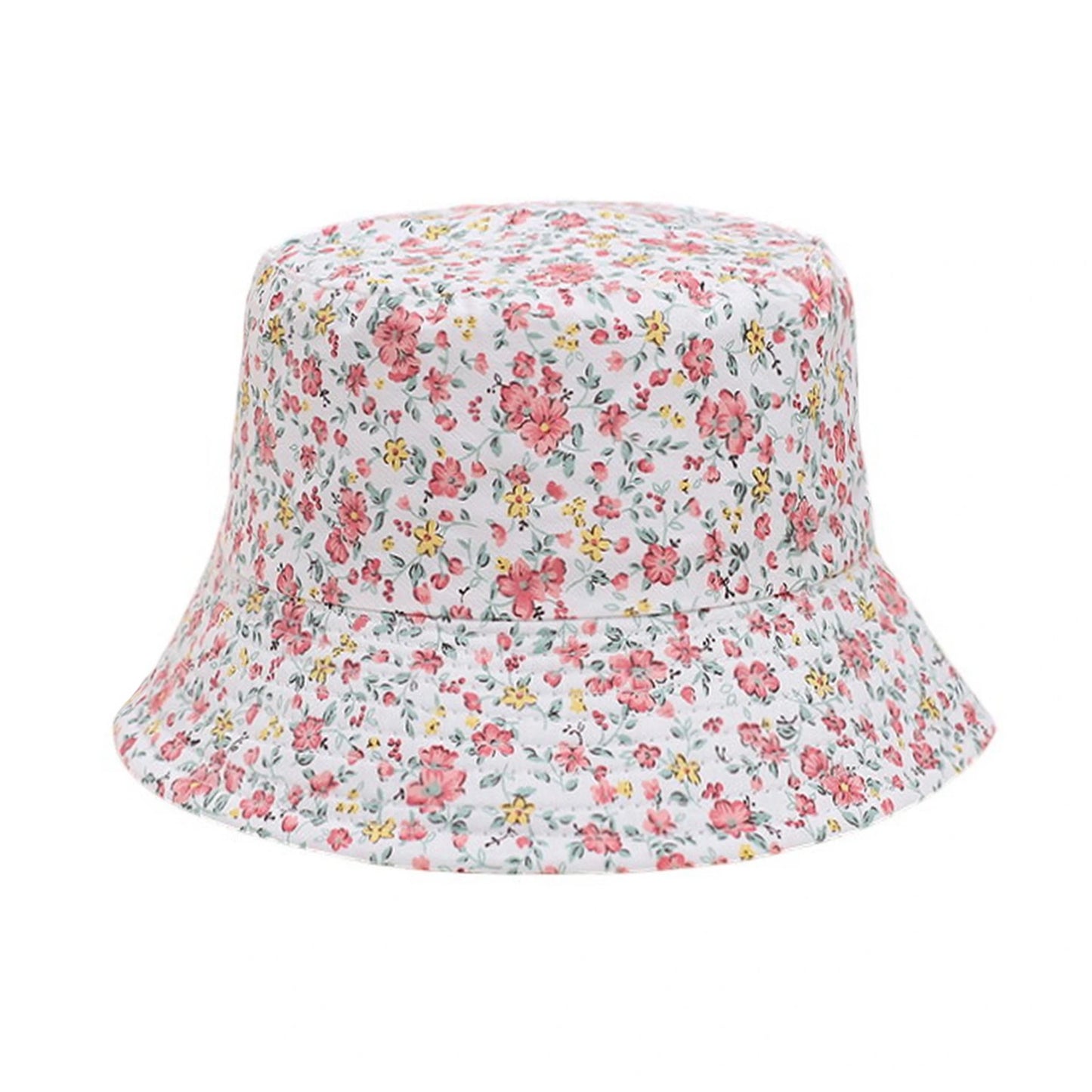 Patterned Bucket Hat | Kids Ditsy Pink Floral Print – White