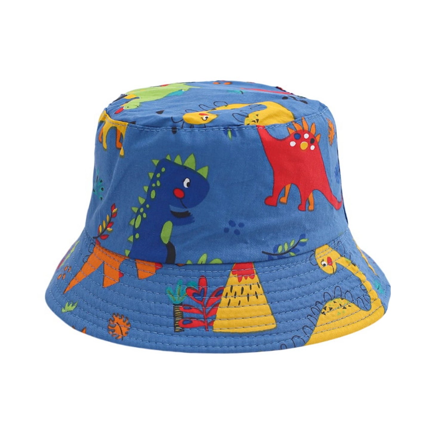 Patterned Bucket Hat | Kids Playful Dinosaur Print – Royal Blue