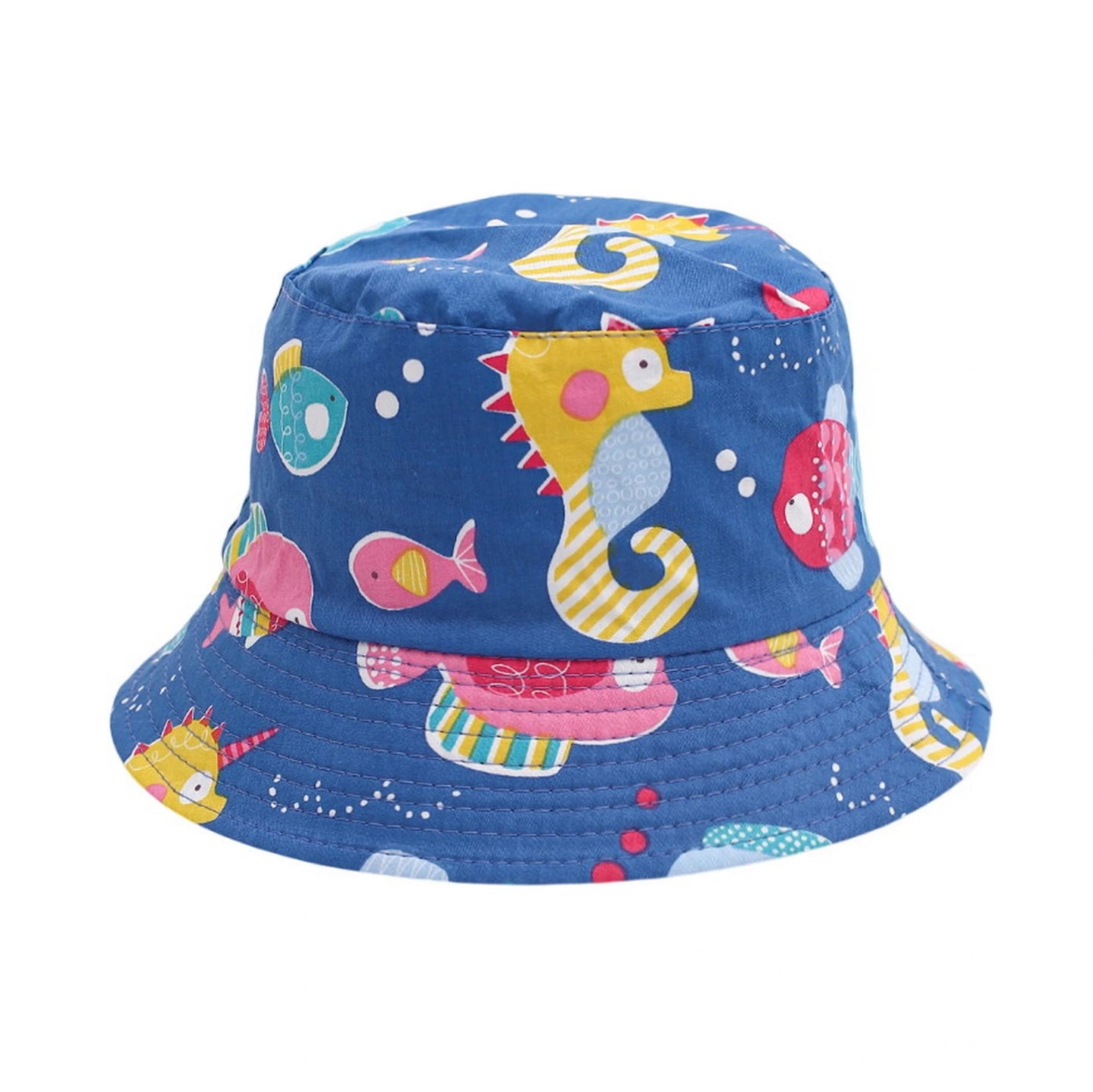 Patterned Bucket Hat | Kids Underwater Creature Print – Blue