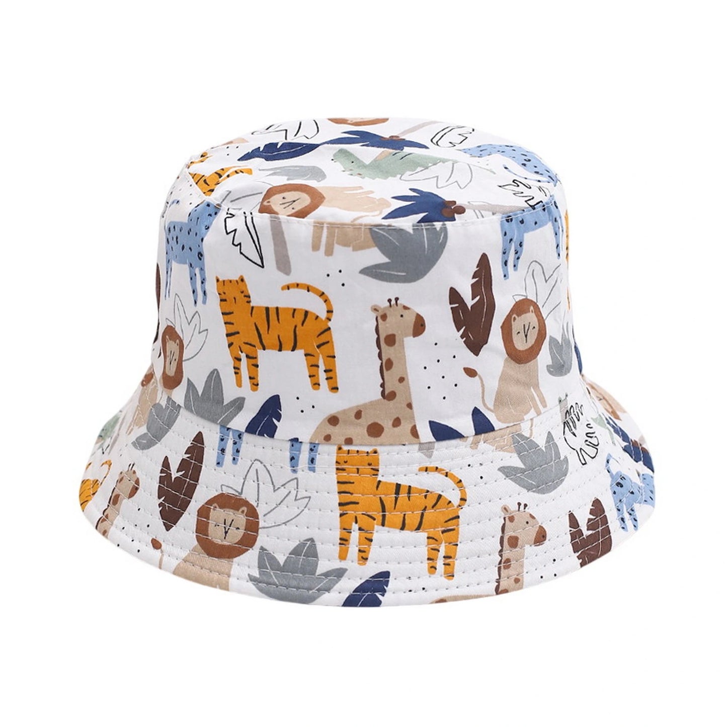 Patterned Bucket Hat | Kids Safari Animal Print – White