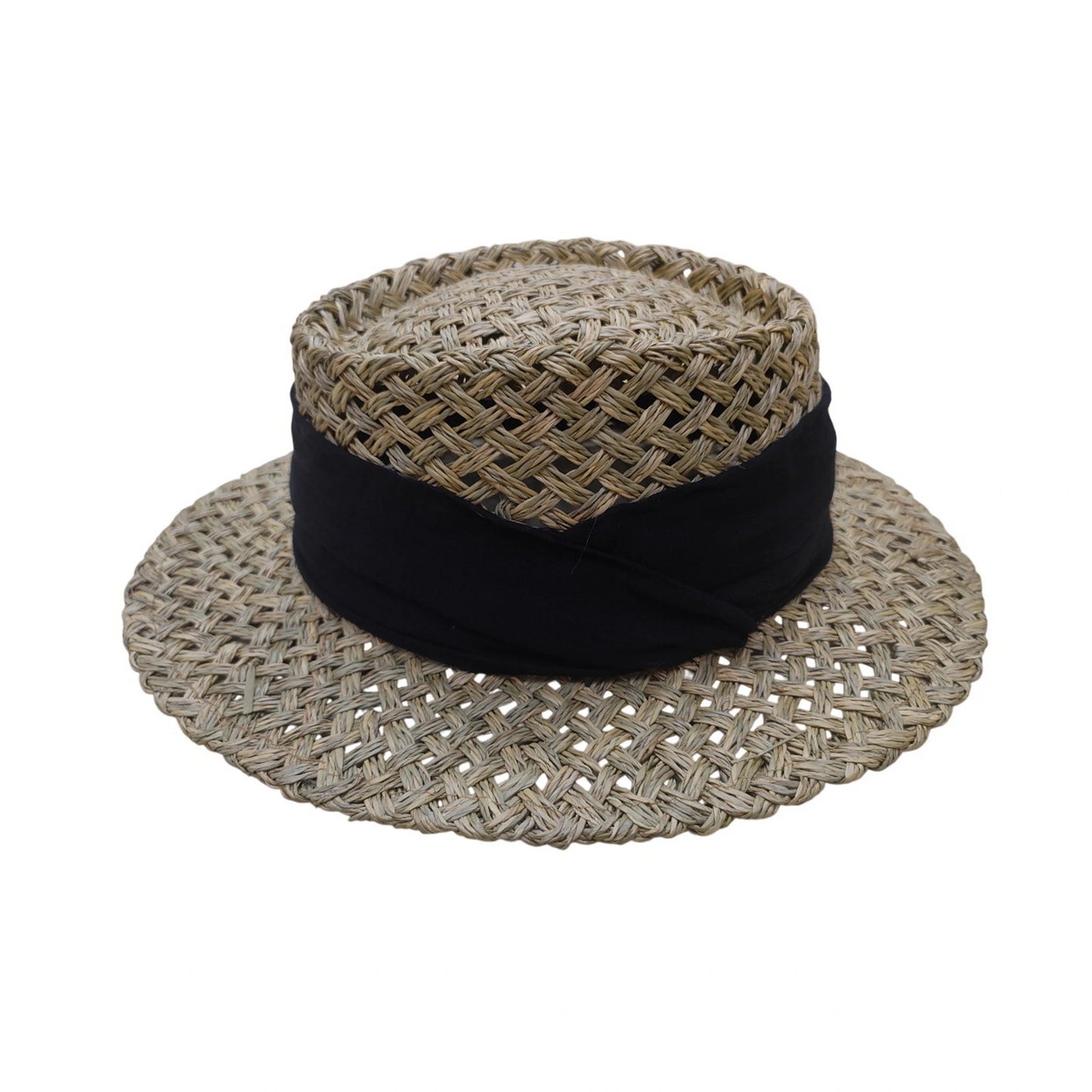 Straw Fedora Hat | Wide Black Satin Band – Natural