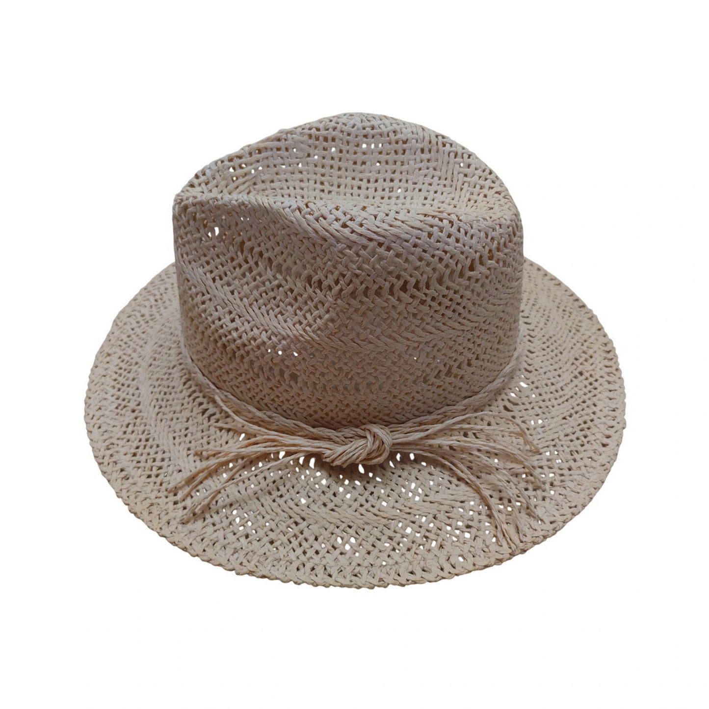 Straw Fedora Hat | Open Woven Paper Straw with Self-Tie Detail – Natural