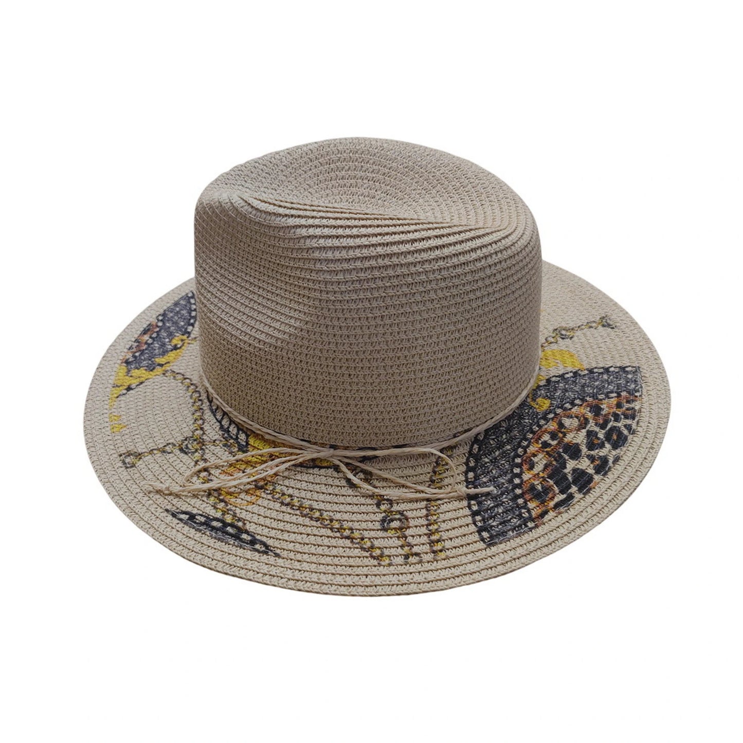 Straw Fedora Hat | Paper Straw with Animal Print Brim – Natural