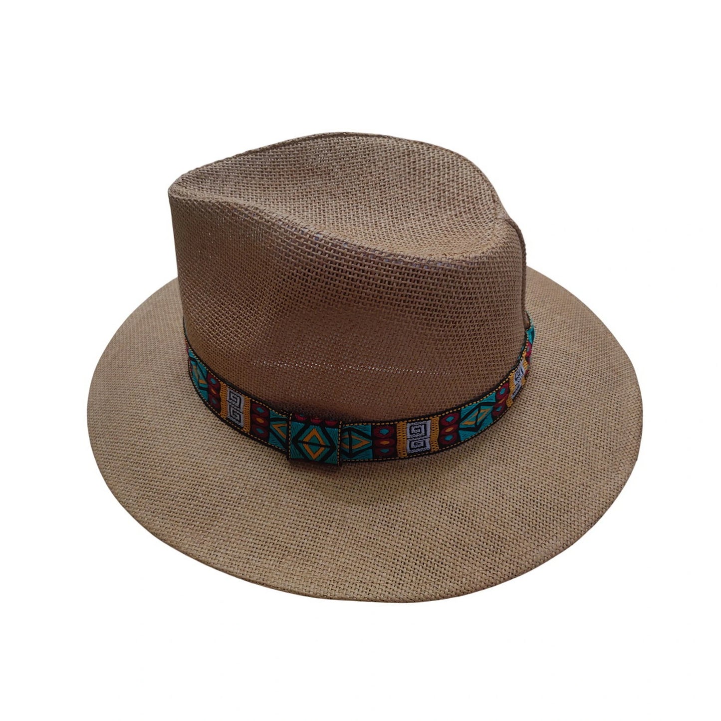 Straw Fedora Hat | Open Woven Paper Straw with Tribal Band – Natural