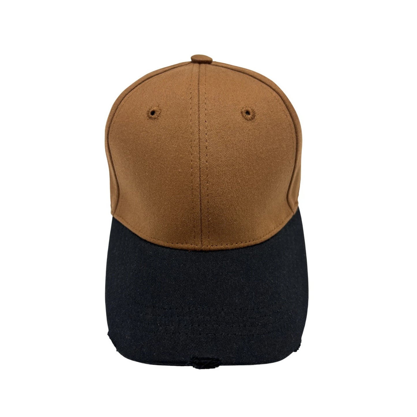 Plain Cotton Baseball Cap | Two-Tone Distressed Brim – Brown & Black