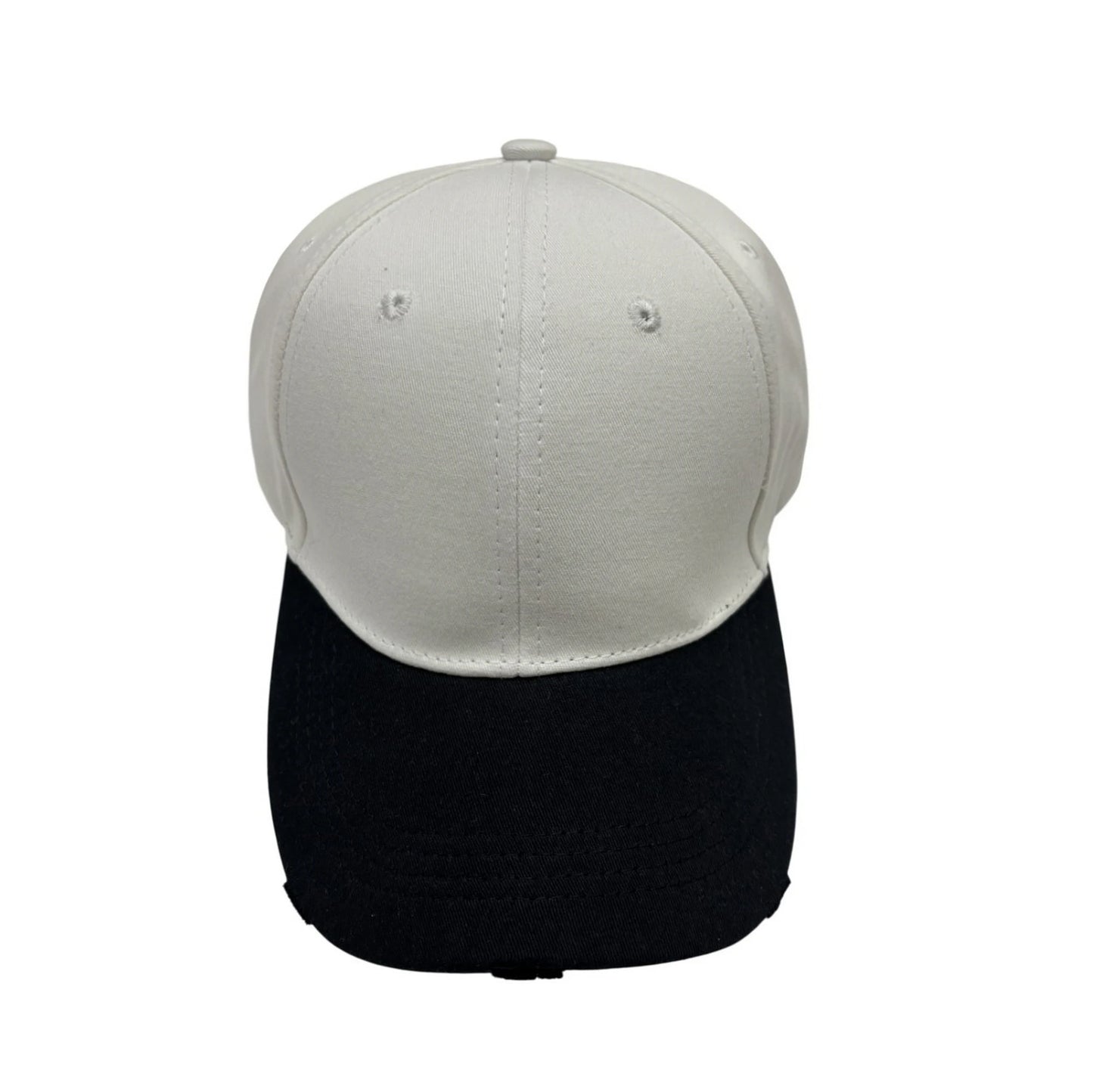 Plain Cotton Baseball Cap | Two-Tone Distressed Brim – White & Black